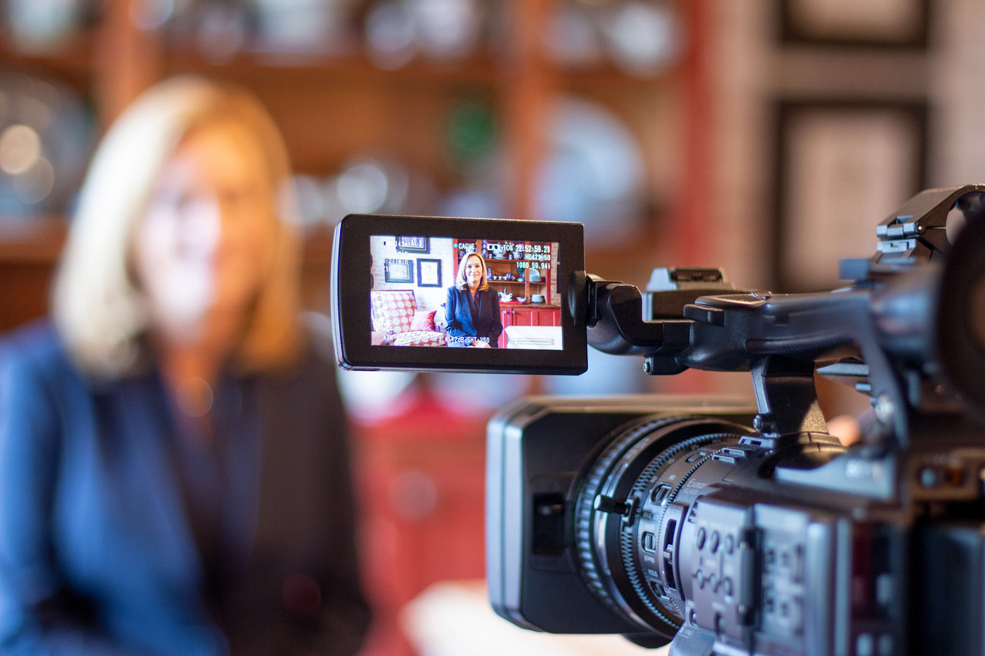 A behind-the-scenes shot during a video interview