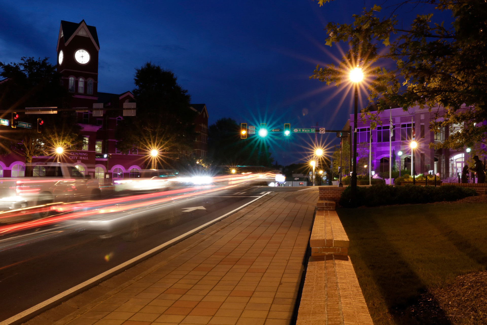 Overdose Awareness purple lights downtown