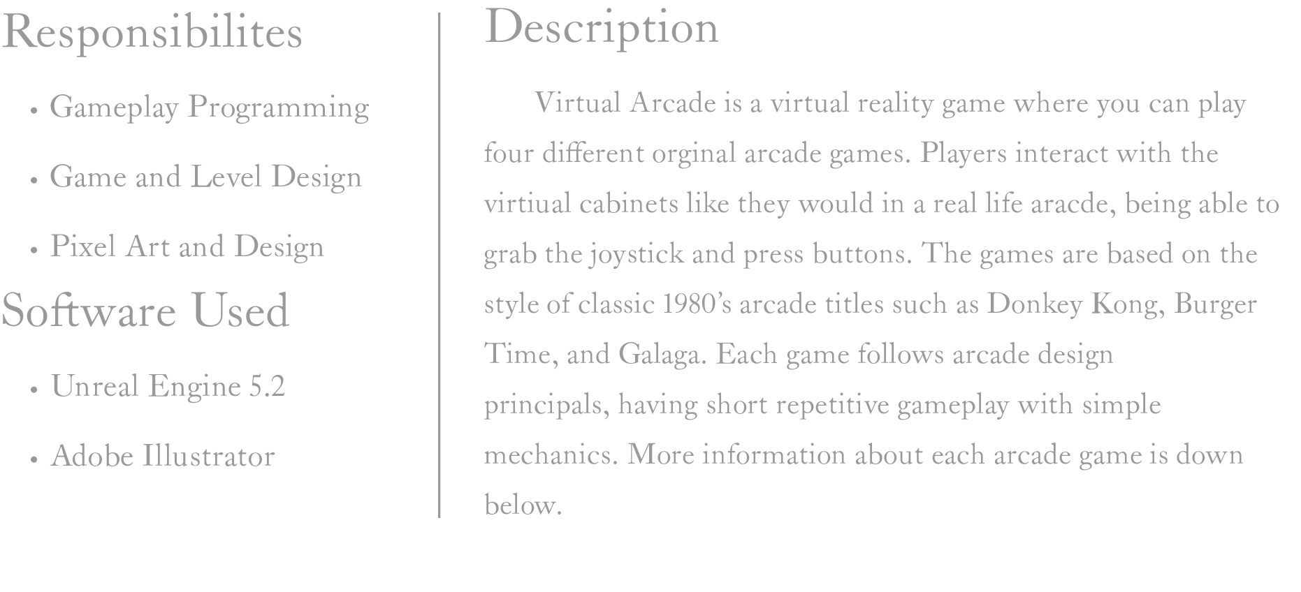Virtual Arcade Description