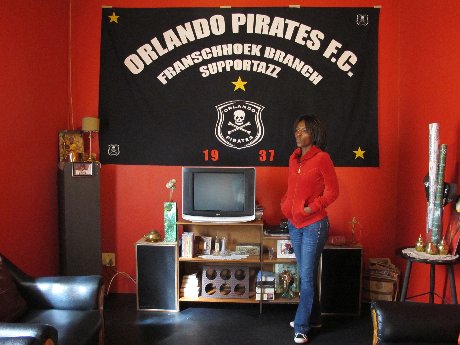 ORLANDO PIRATES, PVA on cloth; commissioned by the Franschhoek Supporters' Branch of  the South-African top-tier  Pirates football team from Orlando, Soweto.