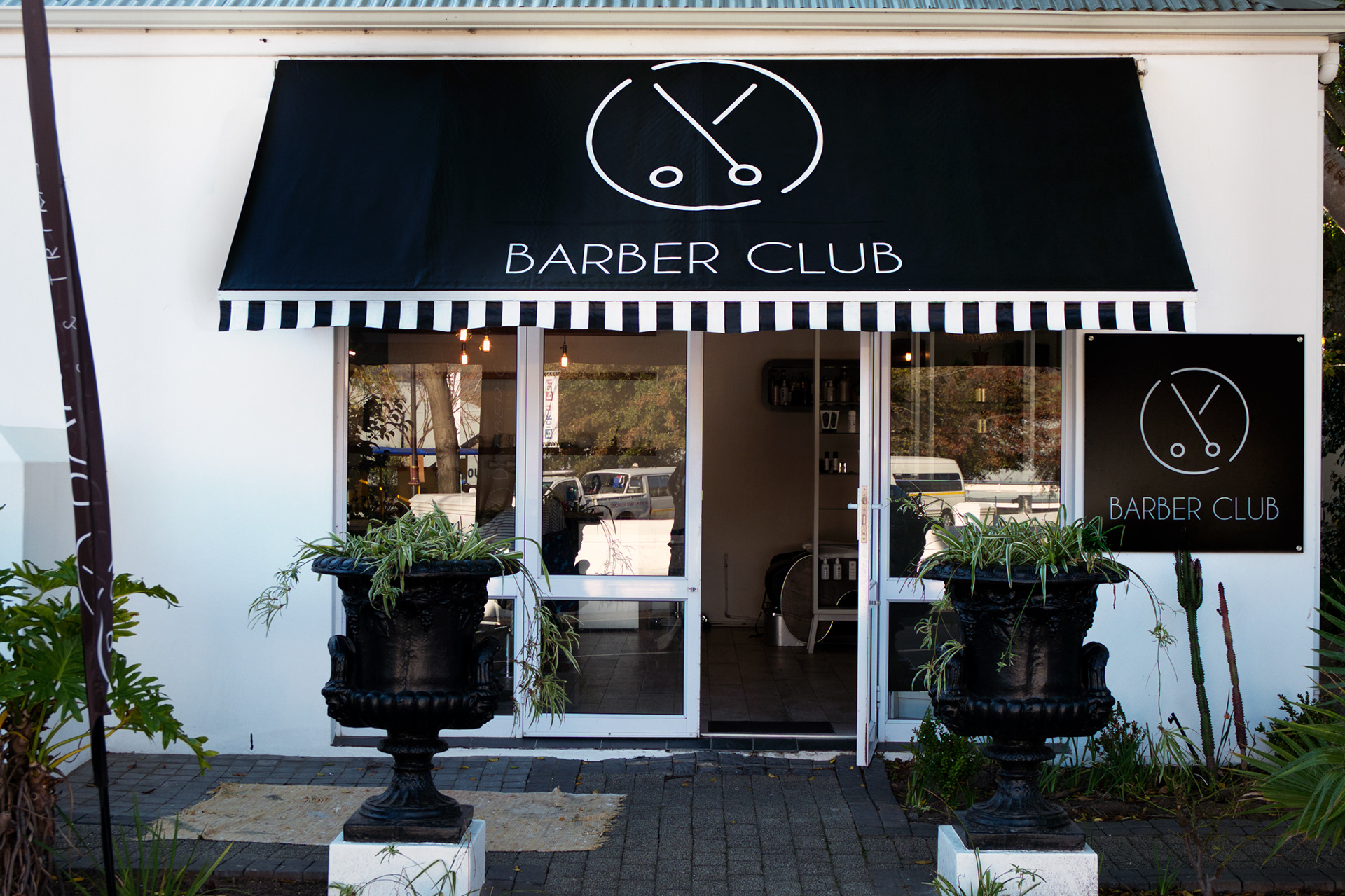 BARBER CLUB, Franschhoek, South-Africa, PVA-paint on retractable patio awning.