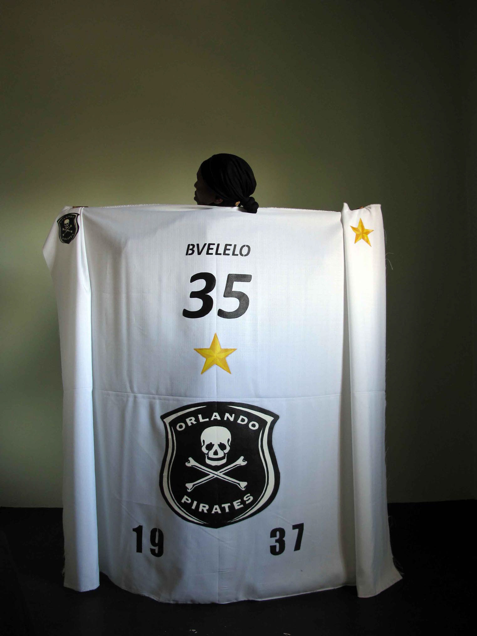 ORLANDO PIRATES, PVA on cloth; commissioned by the Franschhoek Supporters' Branch of the South-African top-tier Pirates football team from Orlando, Soweto.