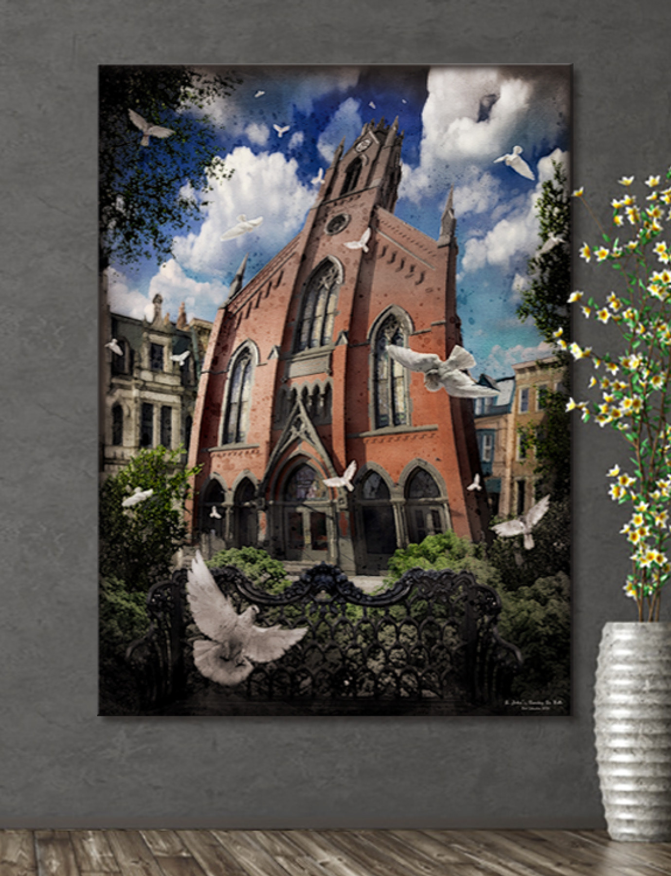 Carol "St. Johns Sunday Six Bells" printed on canvas (OTR Cincinnati).