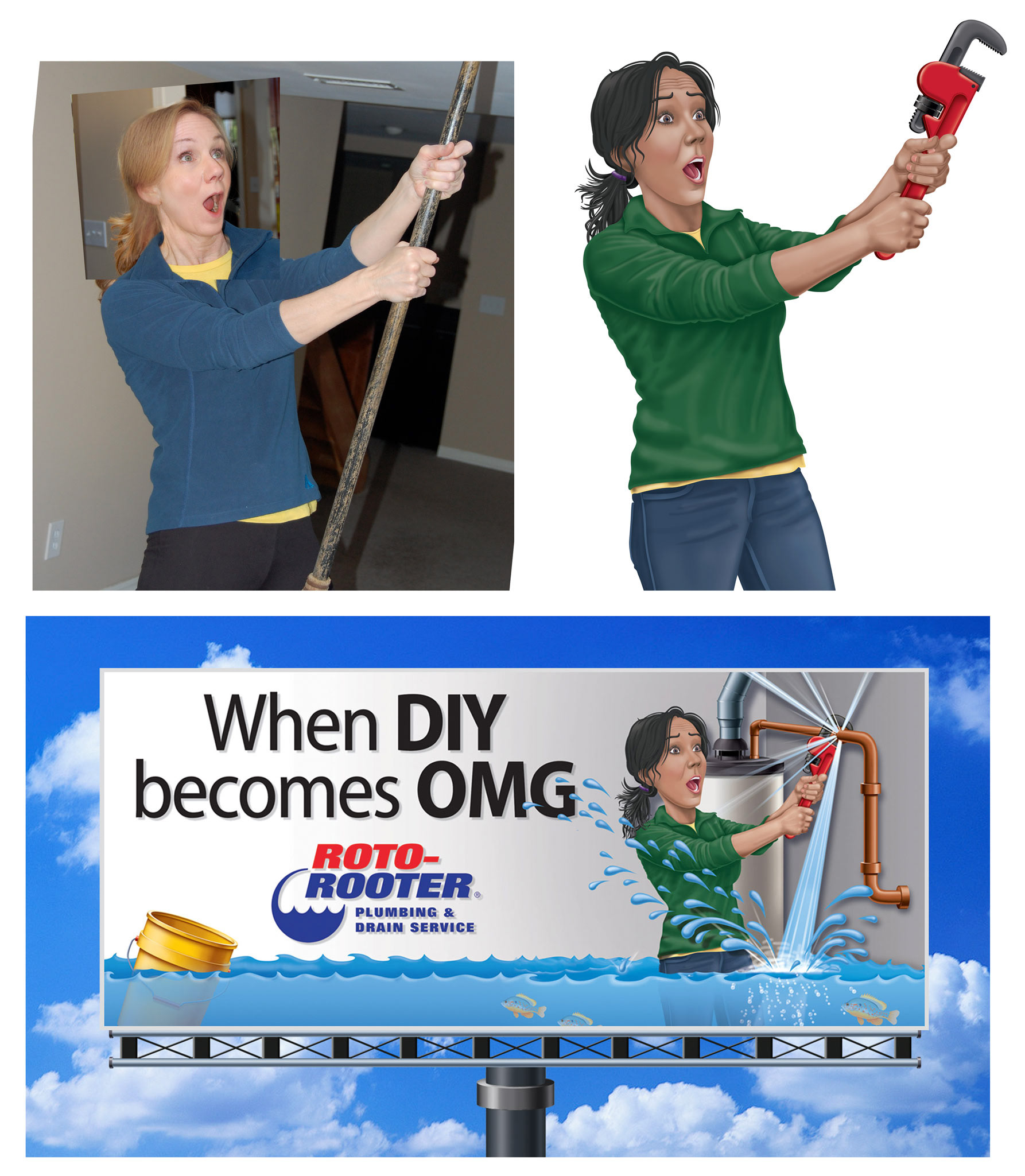 Carol as model for the Roto-Rooter billboard campaign