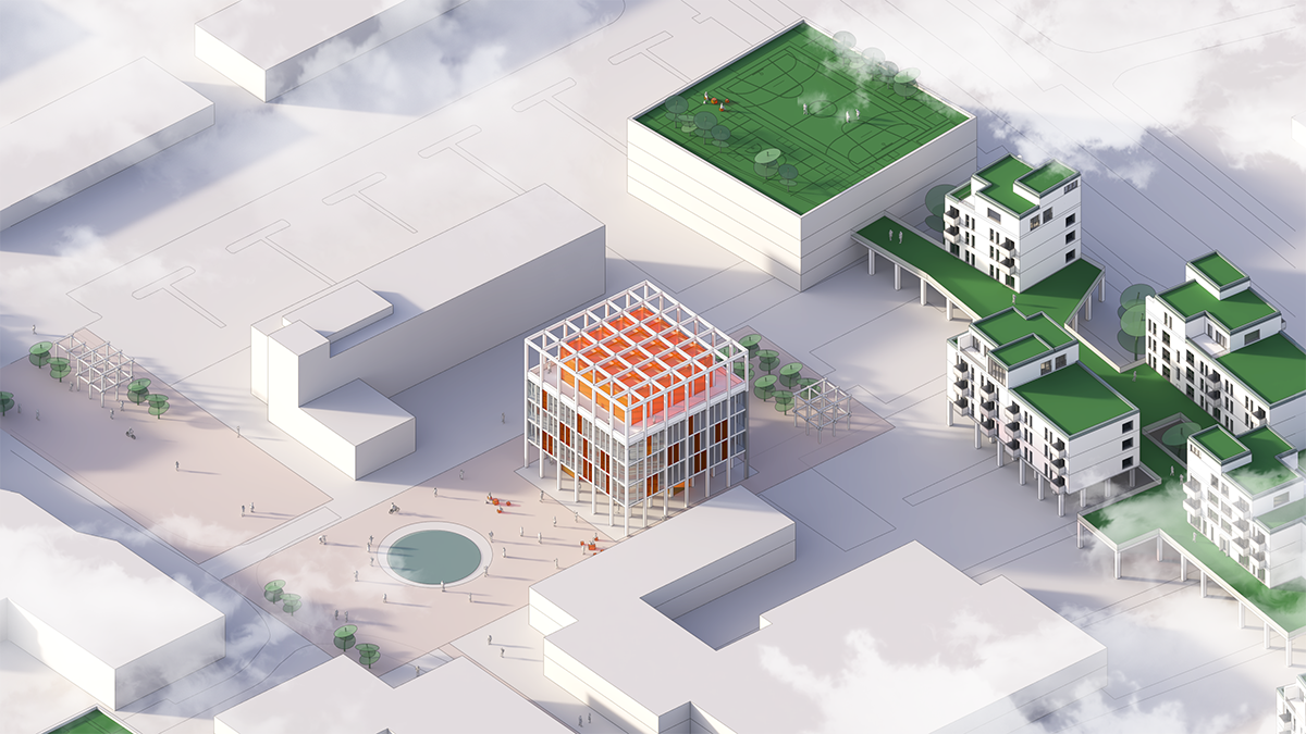 Solød Center_Axonometri af Rådhuspladsen