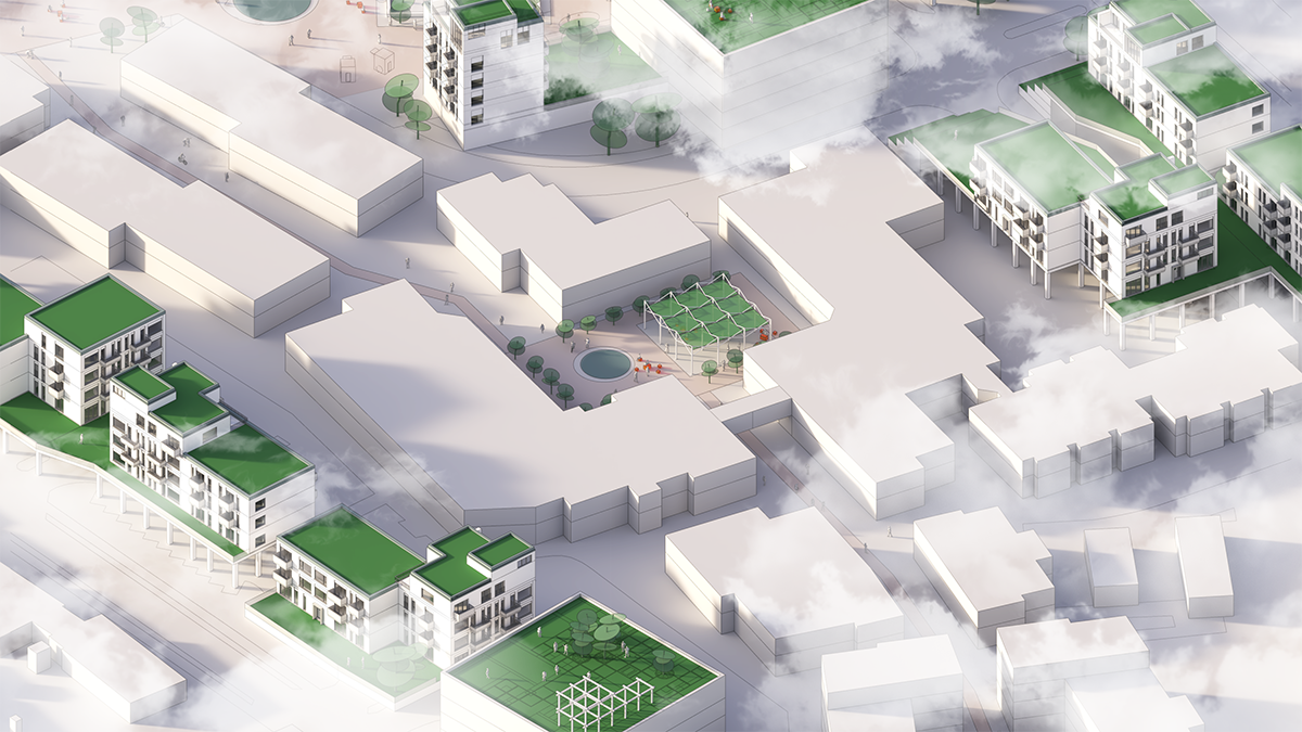 Solød Center_Axonometri af overdækket torv