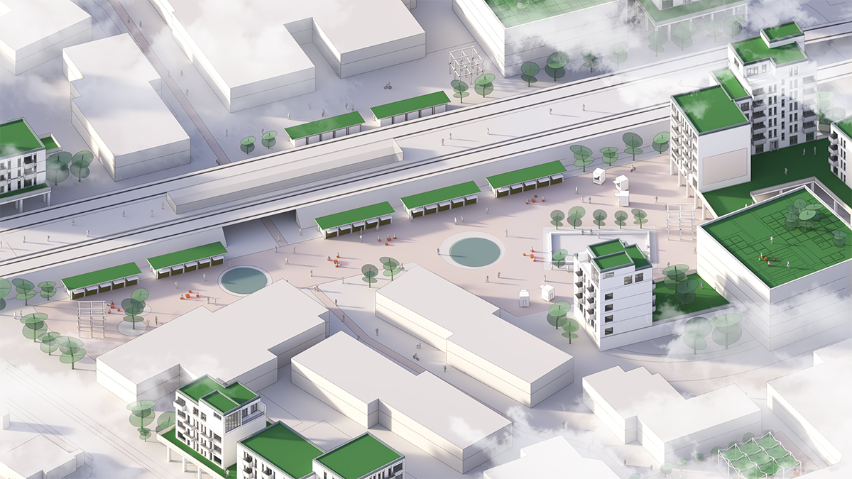 Solød Center_Axonometri af Stationspladsen