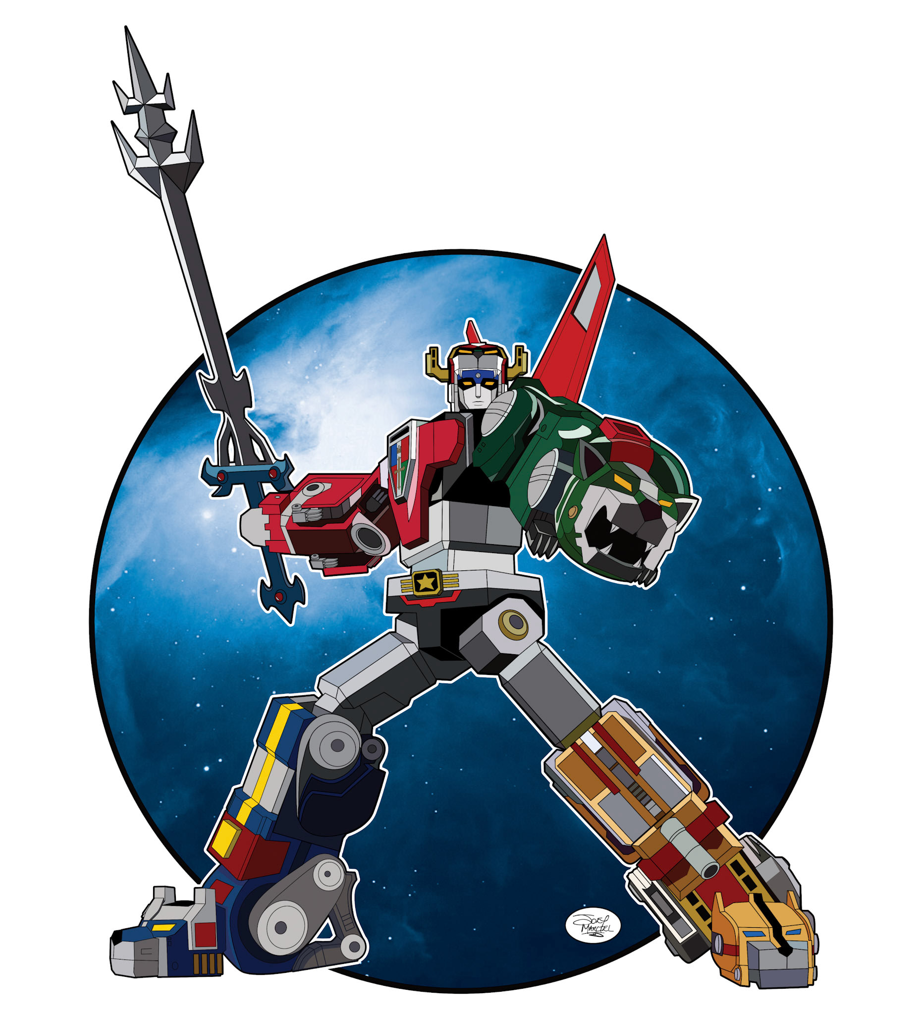 Design inspired by Voltron. Drawn in Procreate and completed in Affinity Designer.