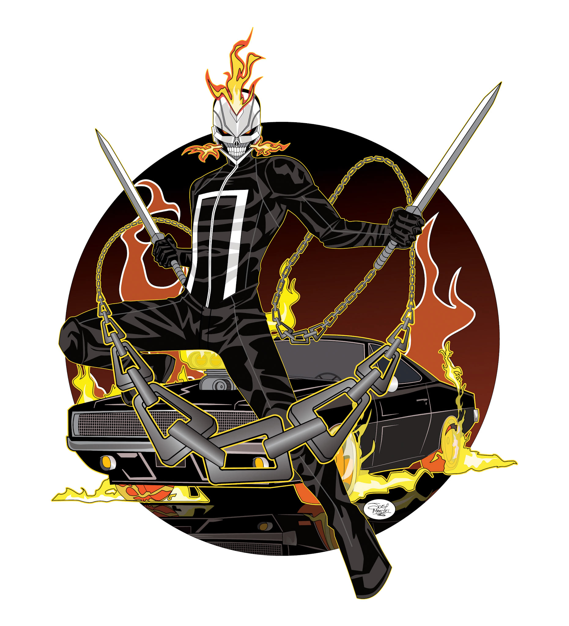 Design inspired by Ghost Rider. Drawn in Procreate and completed in Affinity Designer.