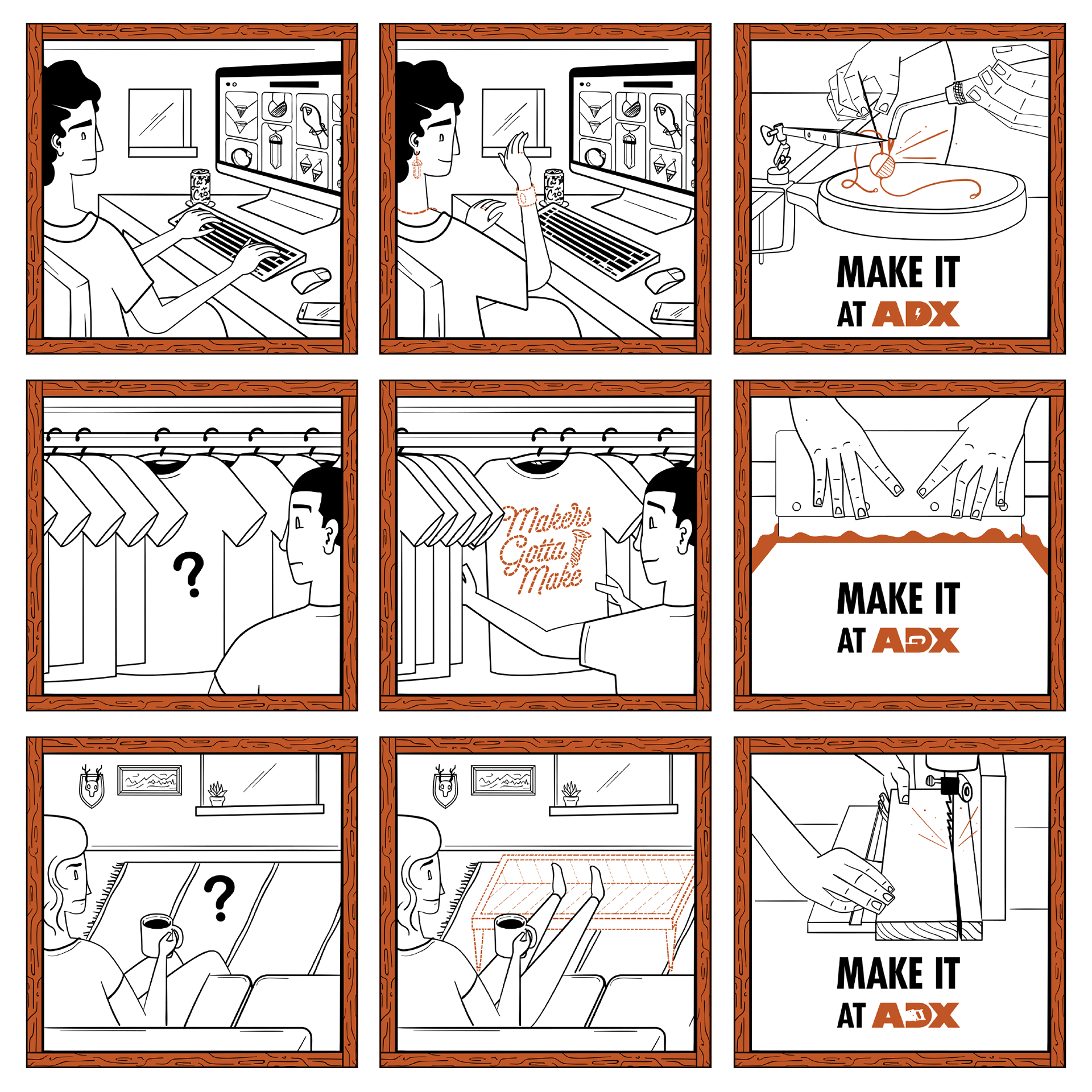 Three-panel comics for ADX Portland’s social media avertising