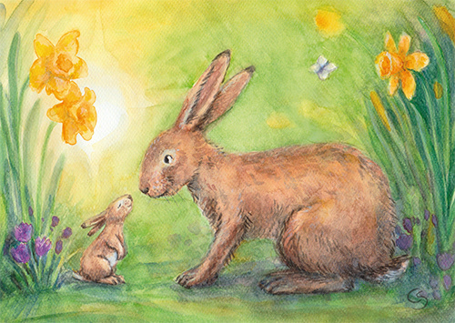 Postkarte "Kleiner und großer Hase"