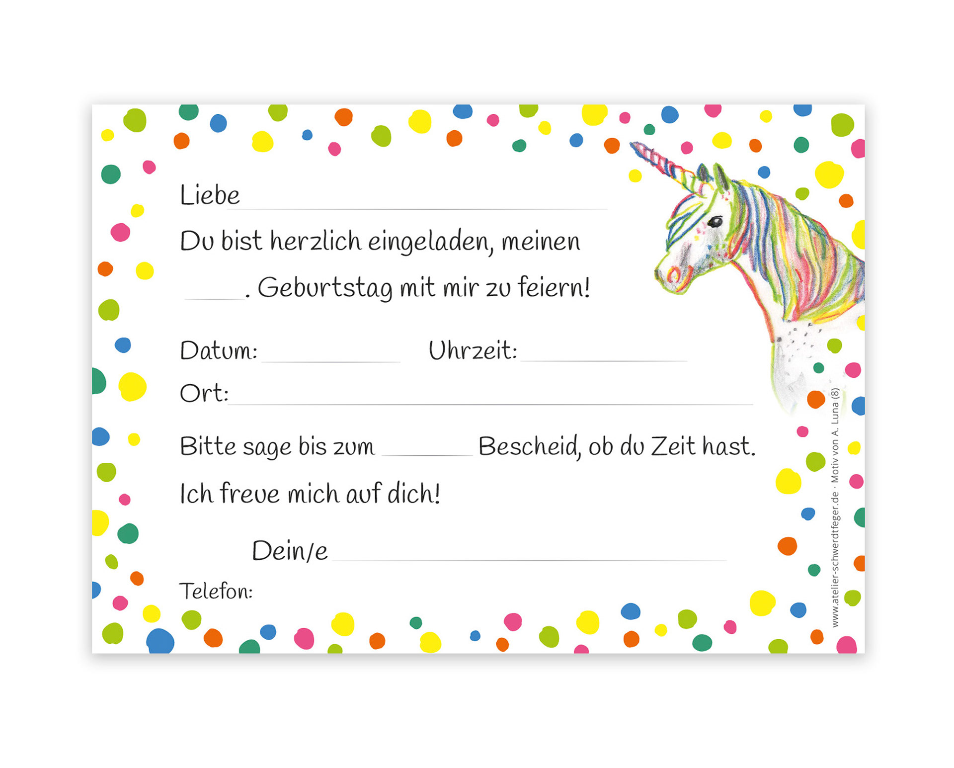 Rückseite Einhornkonfetti-Einladung