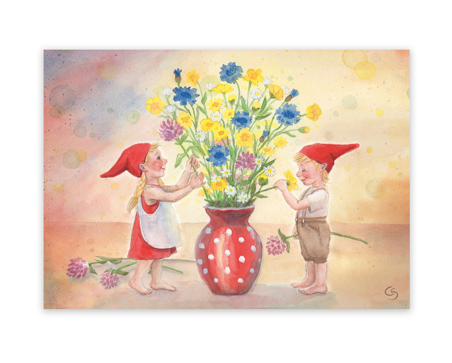 Wichtel mit Sommerblumen