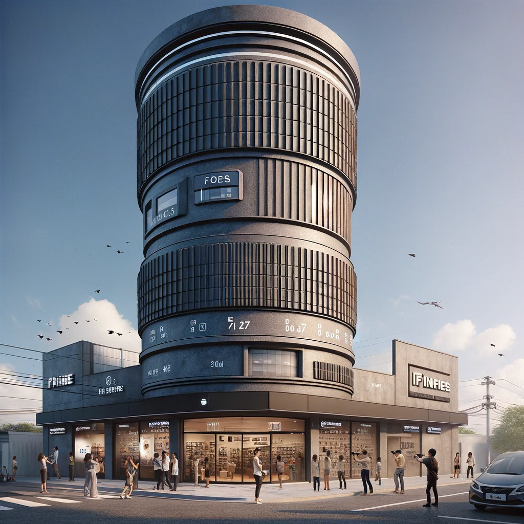 A camera store shaped like a lens