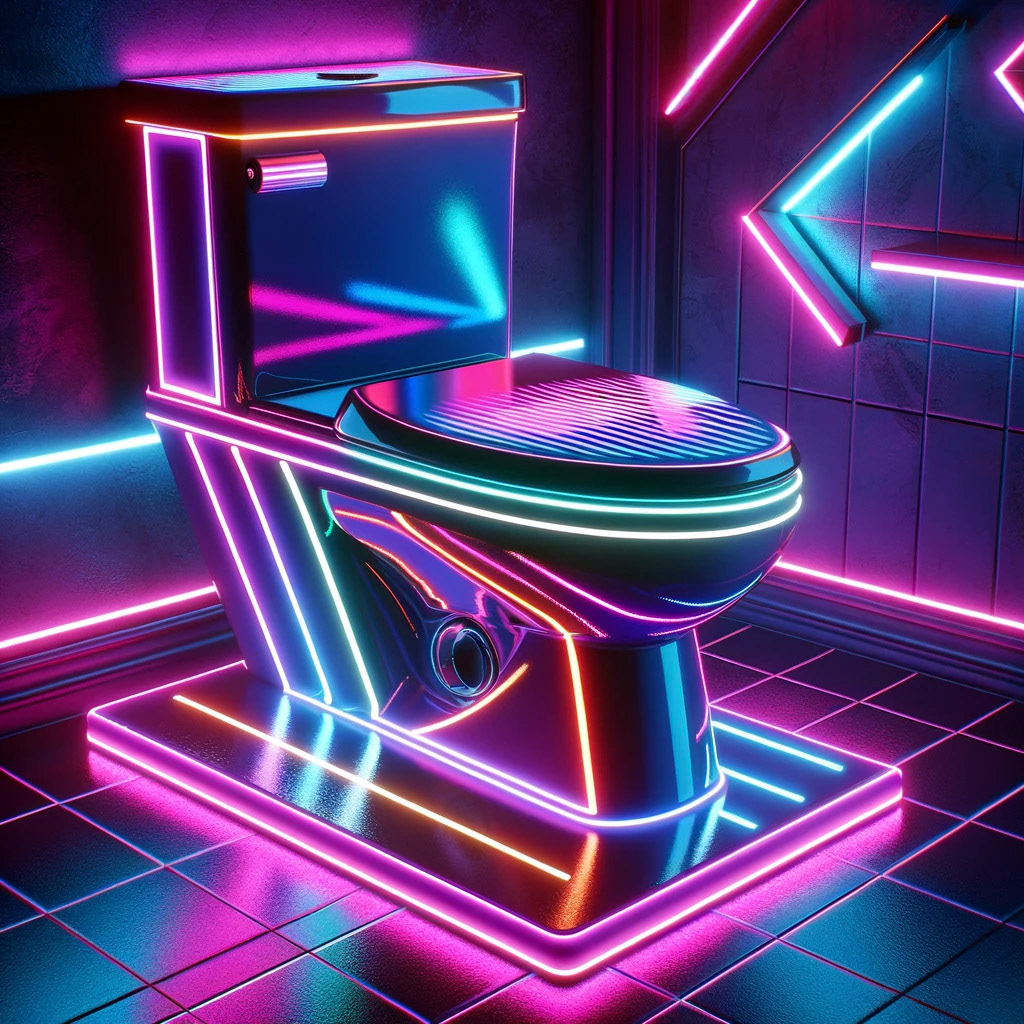 An RGB gamer toilet with a synthwave aesthetic. V2