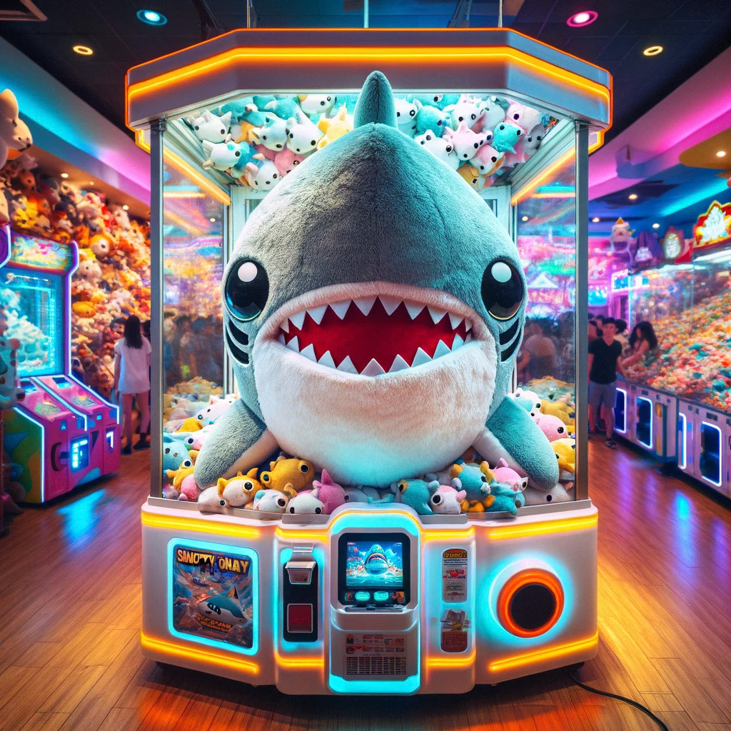 A fluffy shark as an epic prize at an arcade game