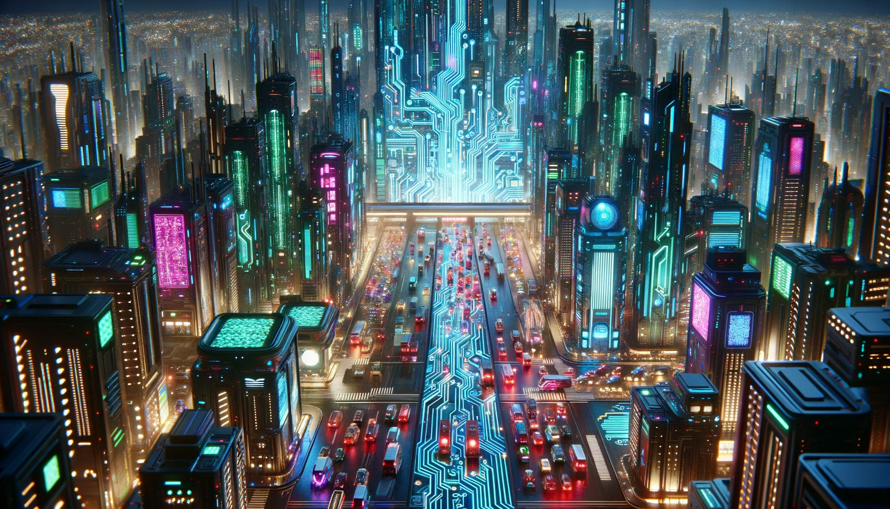 A motherboard city with heavy traffic V2