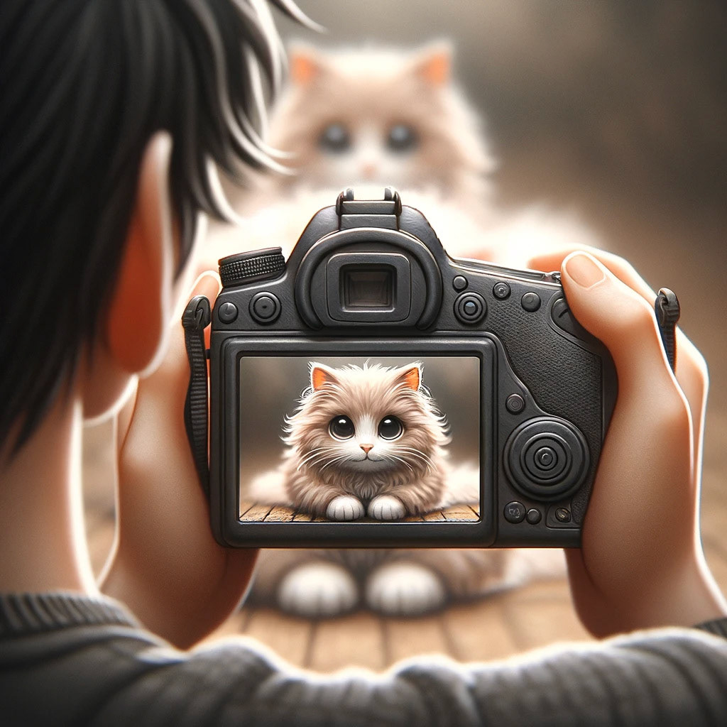A cute photo of a photographer taking a photo of a cute cat V2