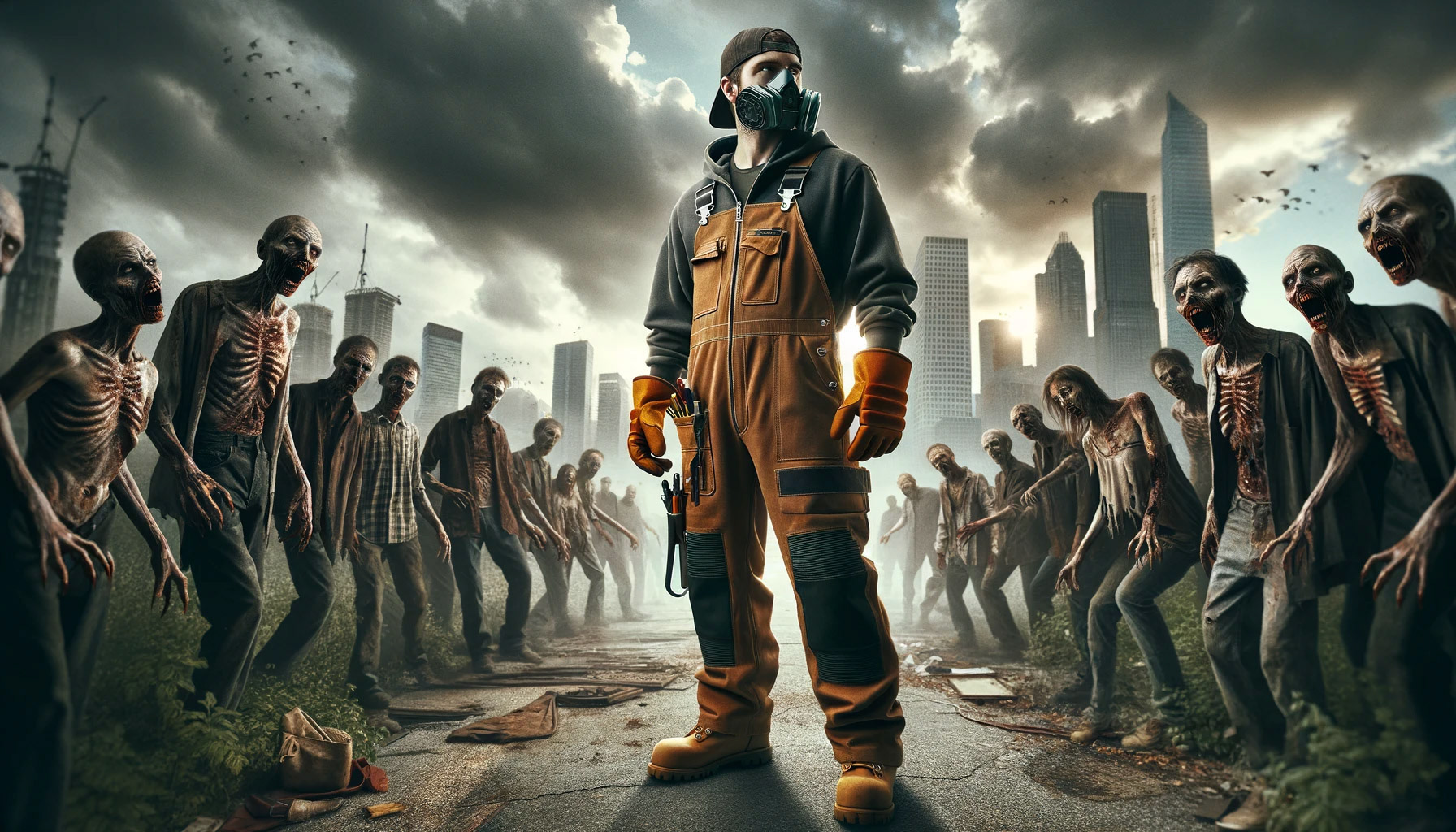 Zombie fiction has yet to realize that coveralls + leather gloves = zombie proof. V3