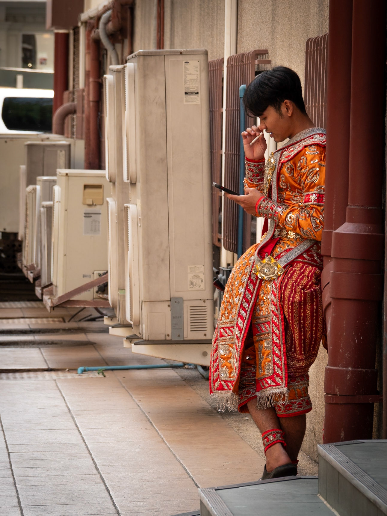 A performer from Sala Chalermkrung Royal Theatre on a break in Bangkok, Thailand