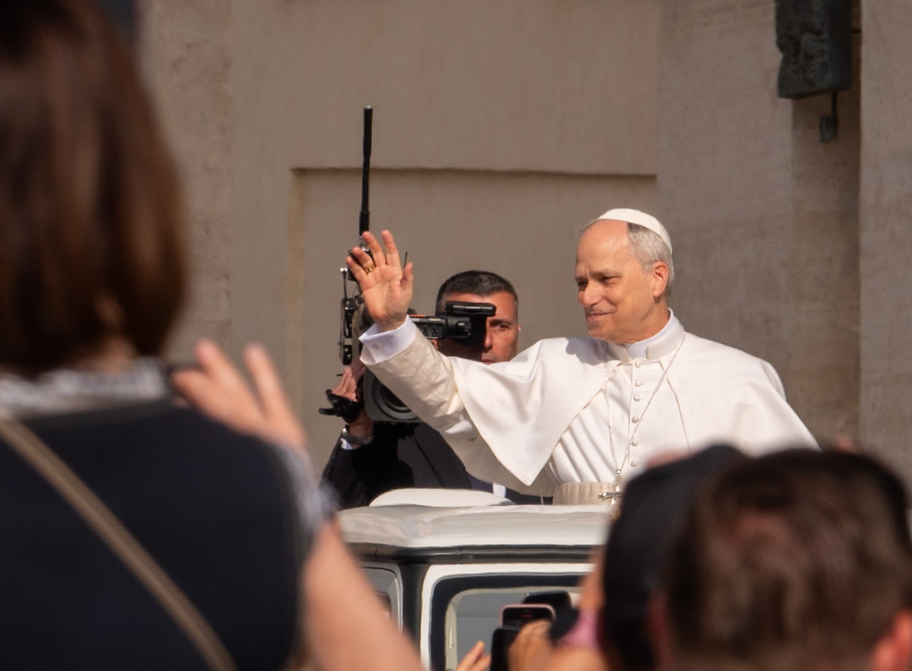 Pope Leo XIV greeting the crowd, Rome, Italy