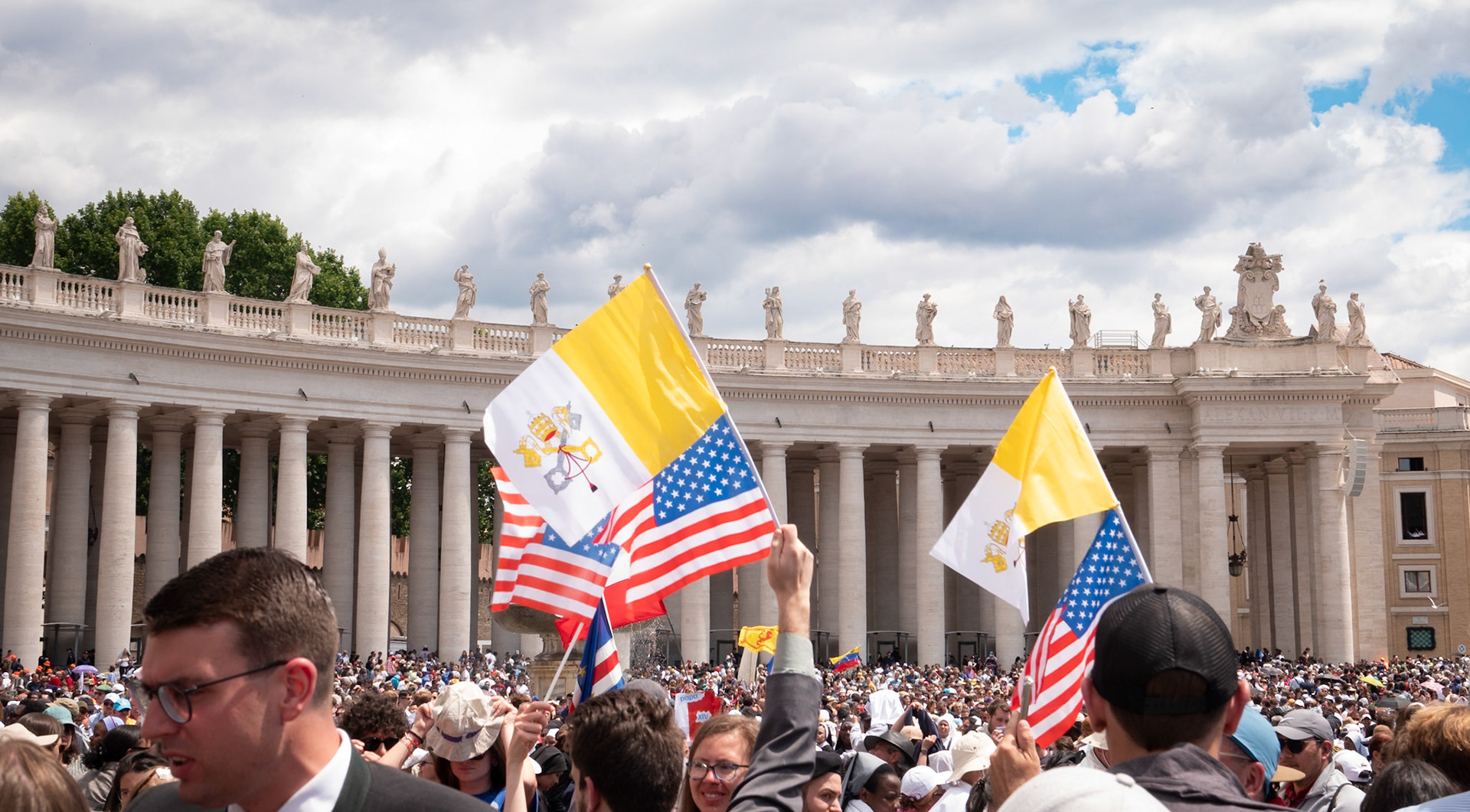US visitors, proudly waving their flags