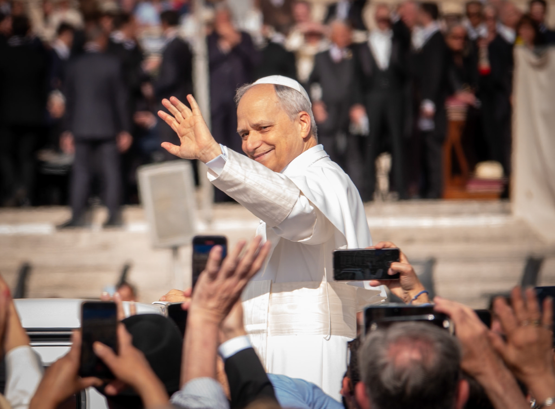 Pope Leo XIV greeting the crowd, Rome, Italy