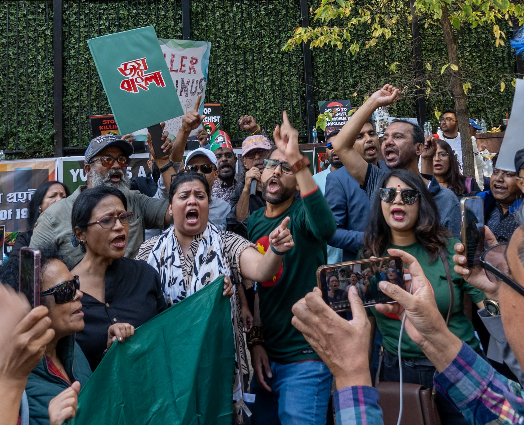 Protesters from Bangladesh, criticizing interim leader, Muhammad Yunus over a rise in atrocities against minorities in Bangladesh