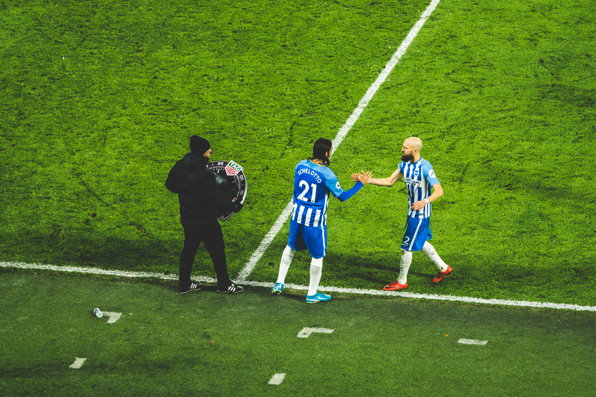 Brighton make a substitution against Liverpool