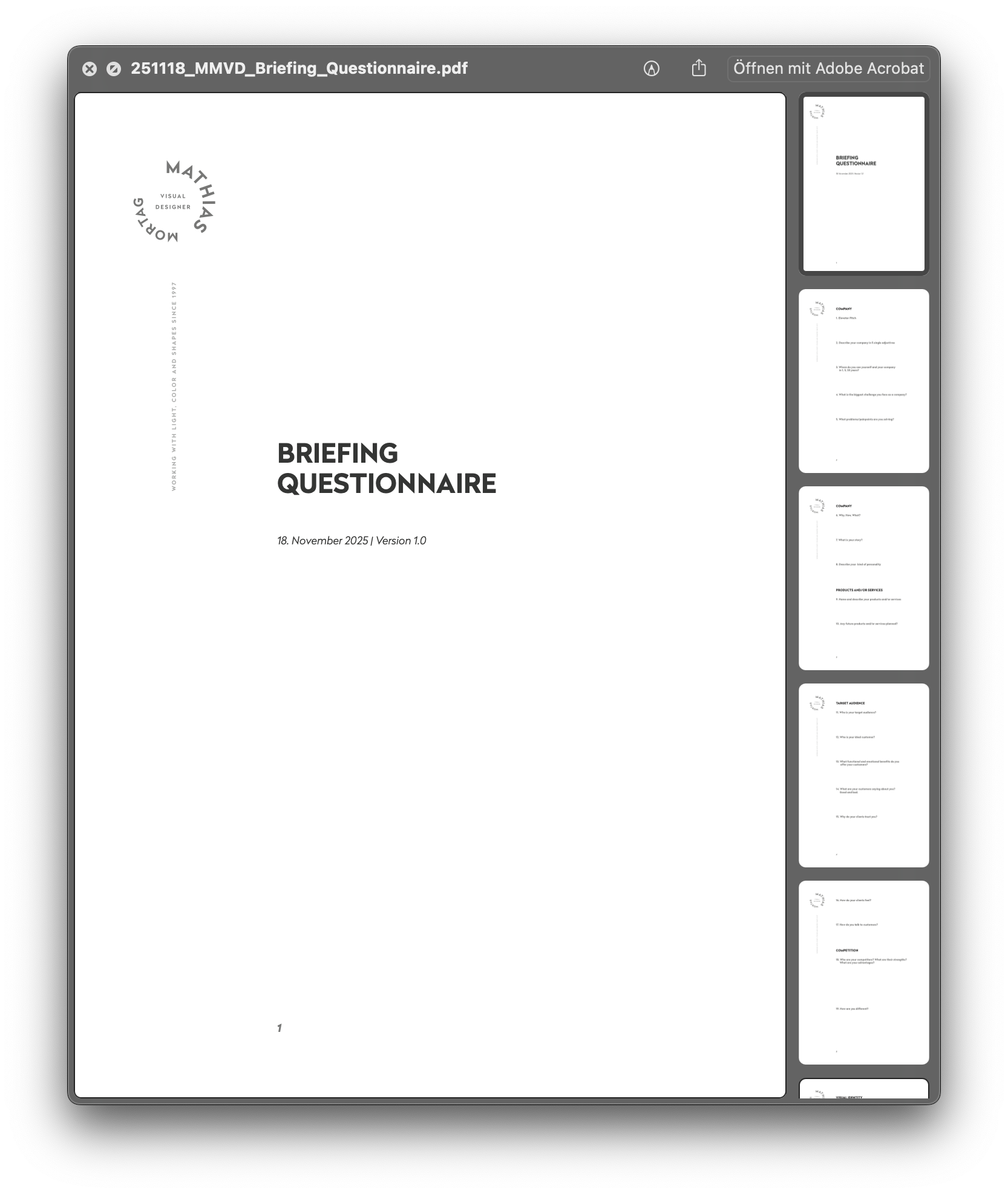 Briefing Questionnaire Mathias Mortag Visual Designer