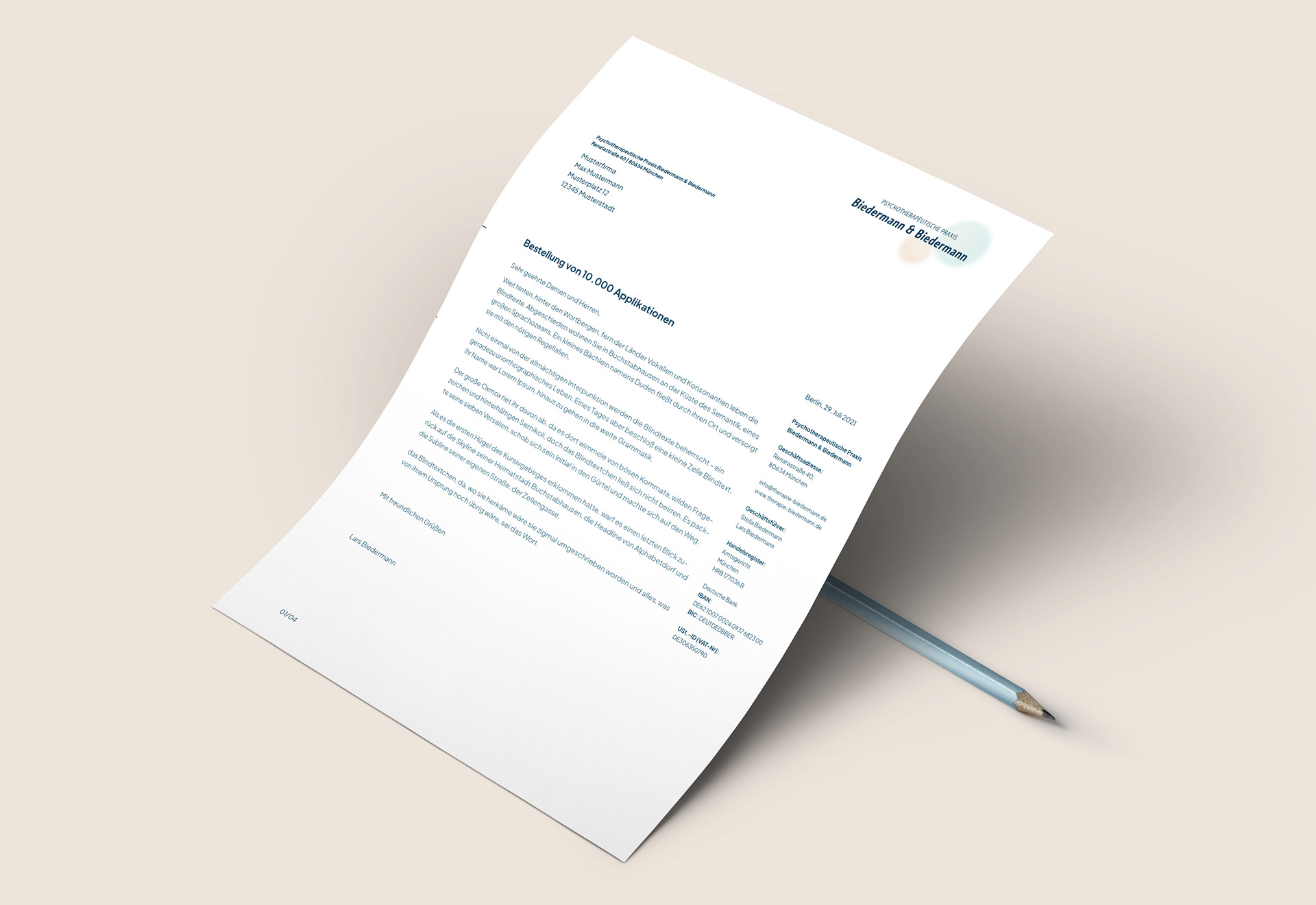 Praxis Biedermann Branding, Web Design, Photography | 2021 | Letter Head