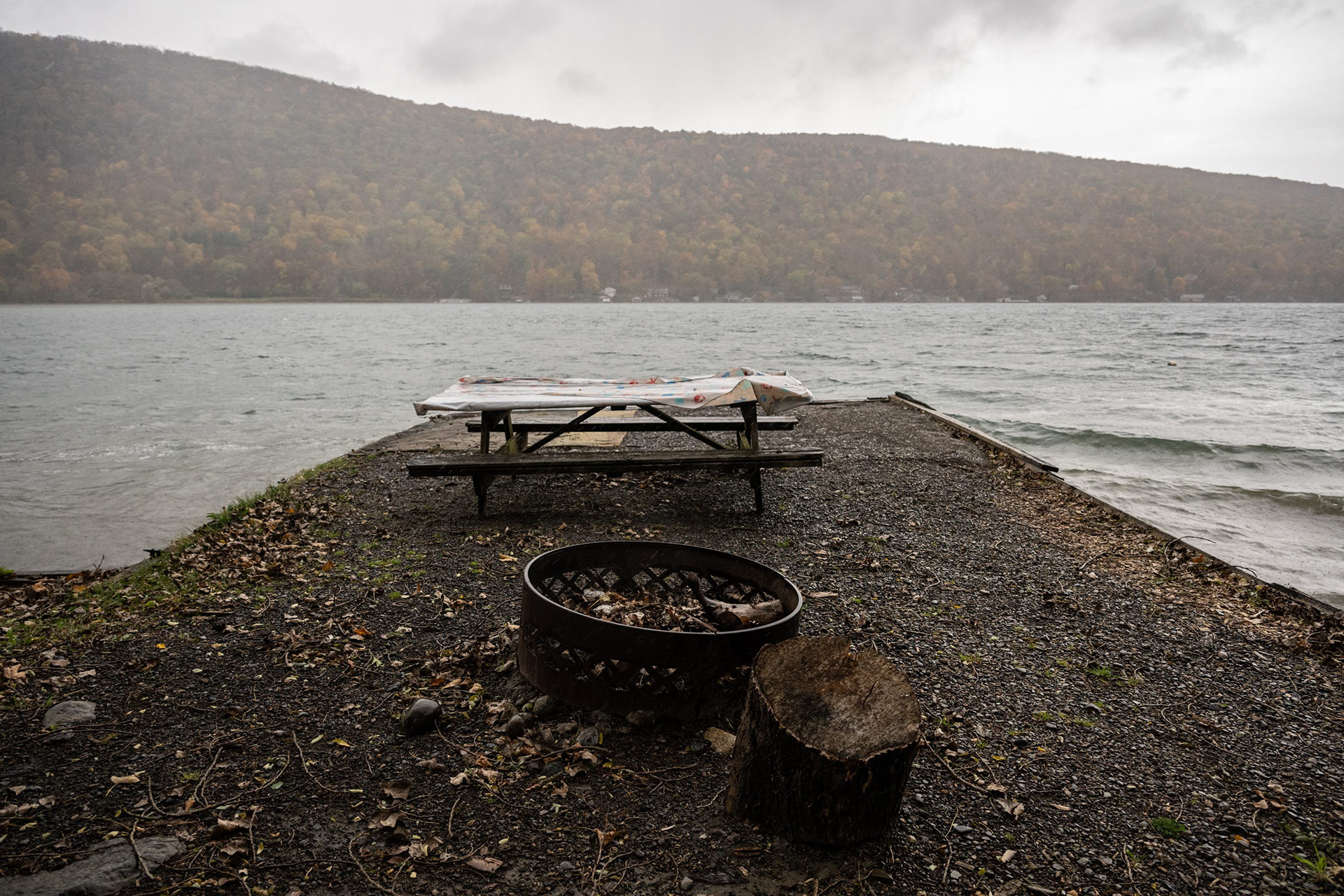 Light rain falls over Skaneateles Lake on Friday, Oct. 24, 2025, in Skaneateles, N.Y. The lake is among the cleanest in the United States and supplies drinking water to Syracuse and surrounding communities. 