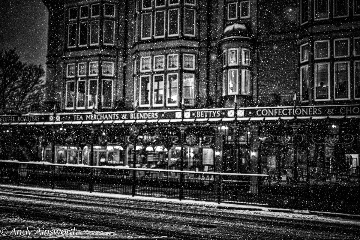 Bettys Tea Room in the snow Black and White