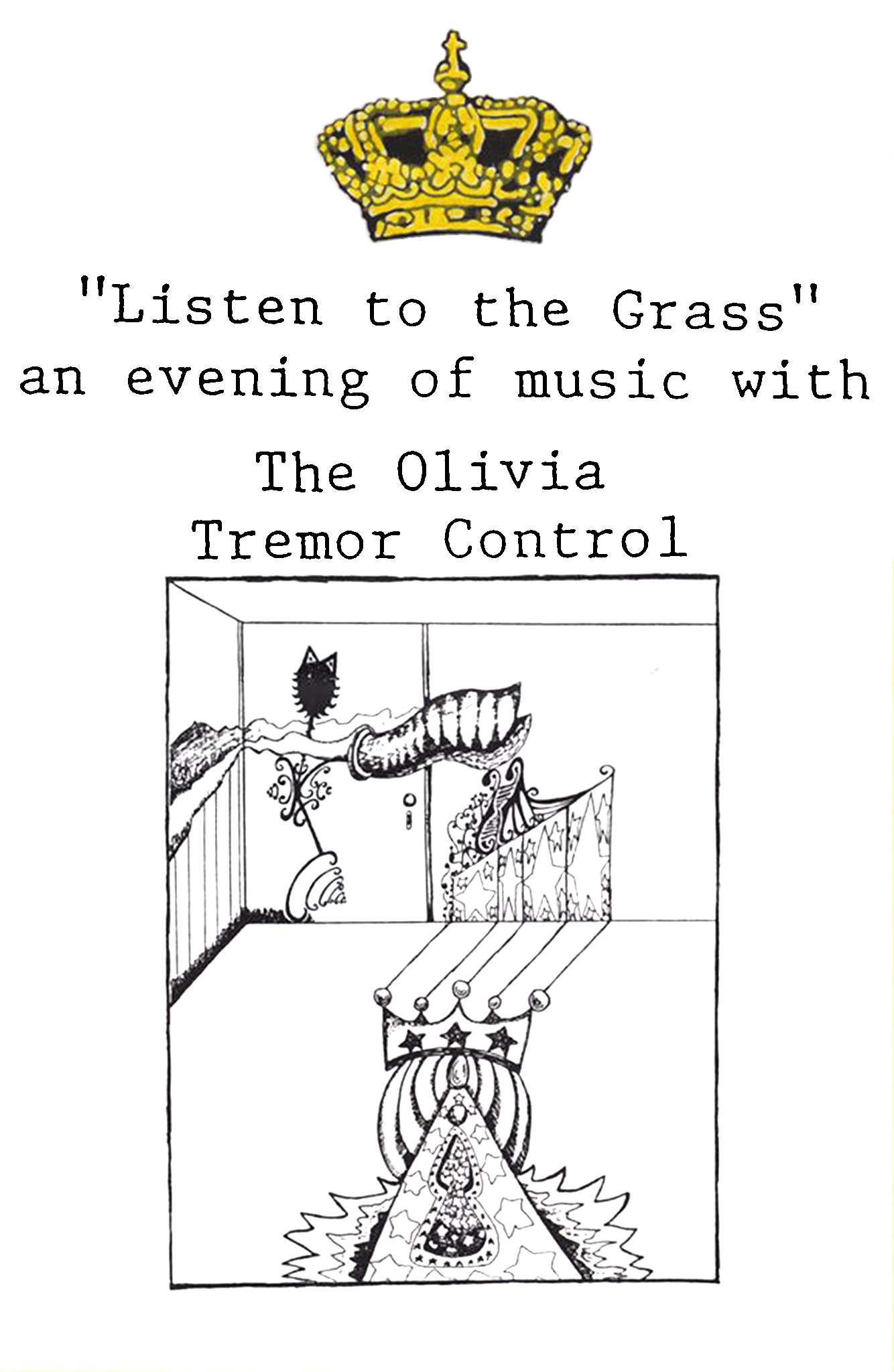 A scan of a pamphlet handed out at an Olivia Tremor Control show. These pieces were commonly scrapped after shows or lost/damaged over time. This was discovered by a fan, tucked inside a used album.