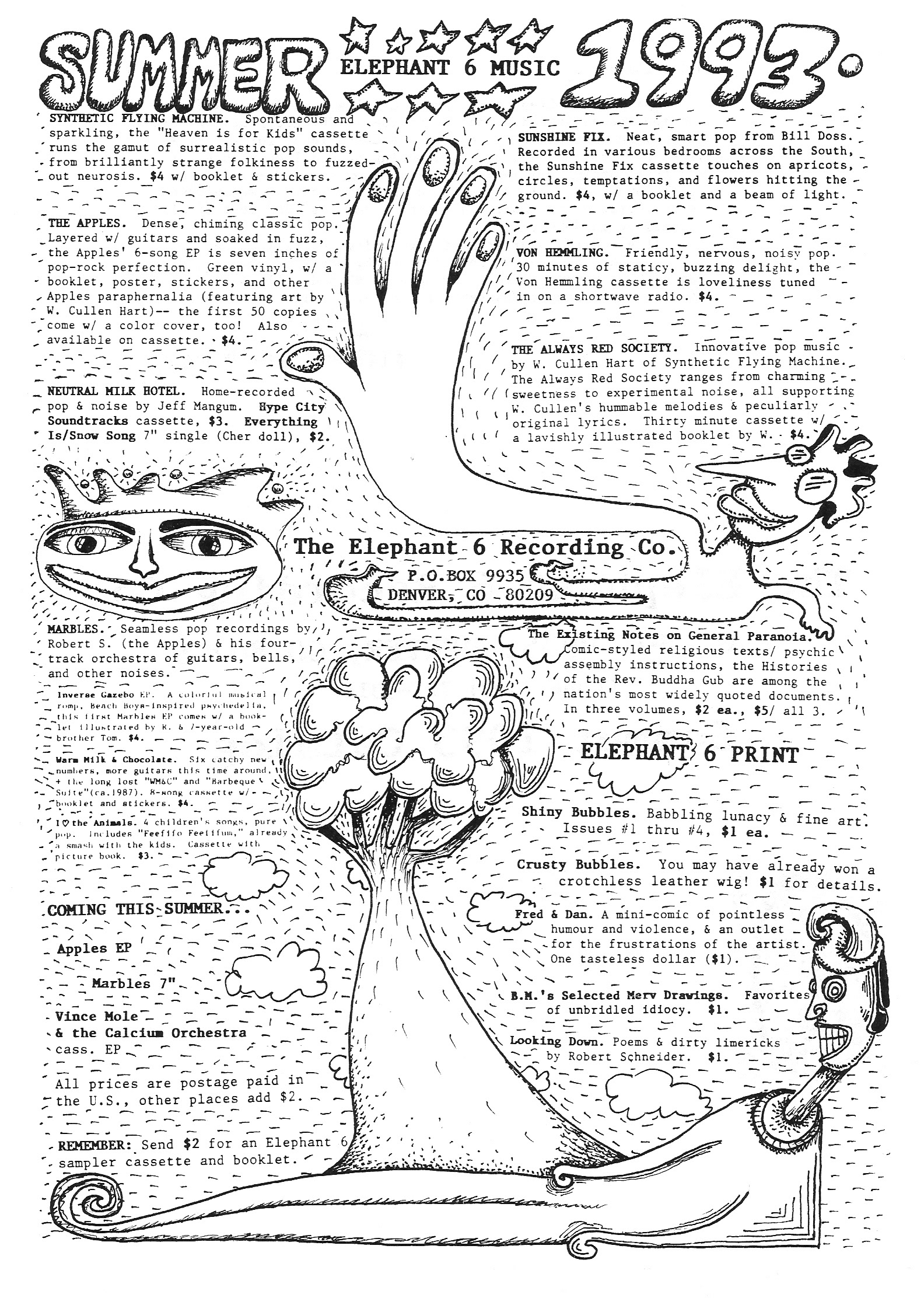 The first ever Elephant 6 mail order catalog, sent out in the summer of 1993