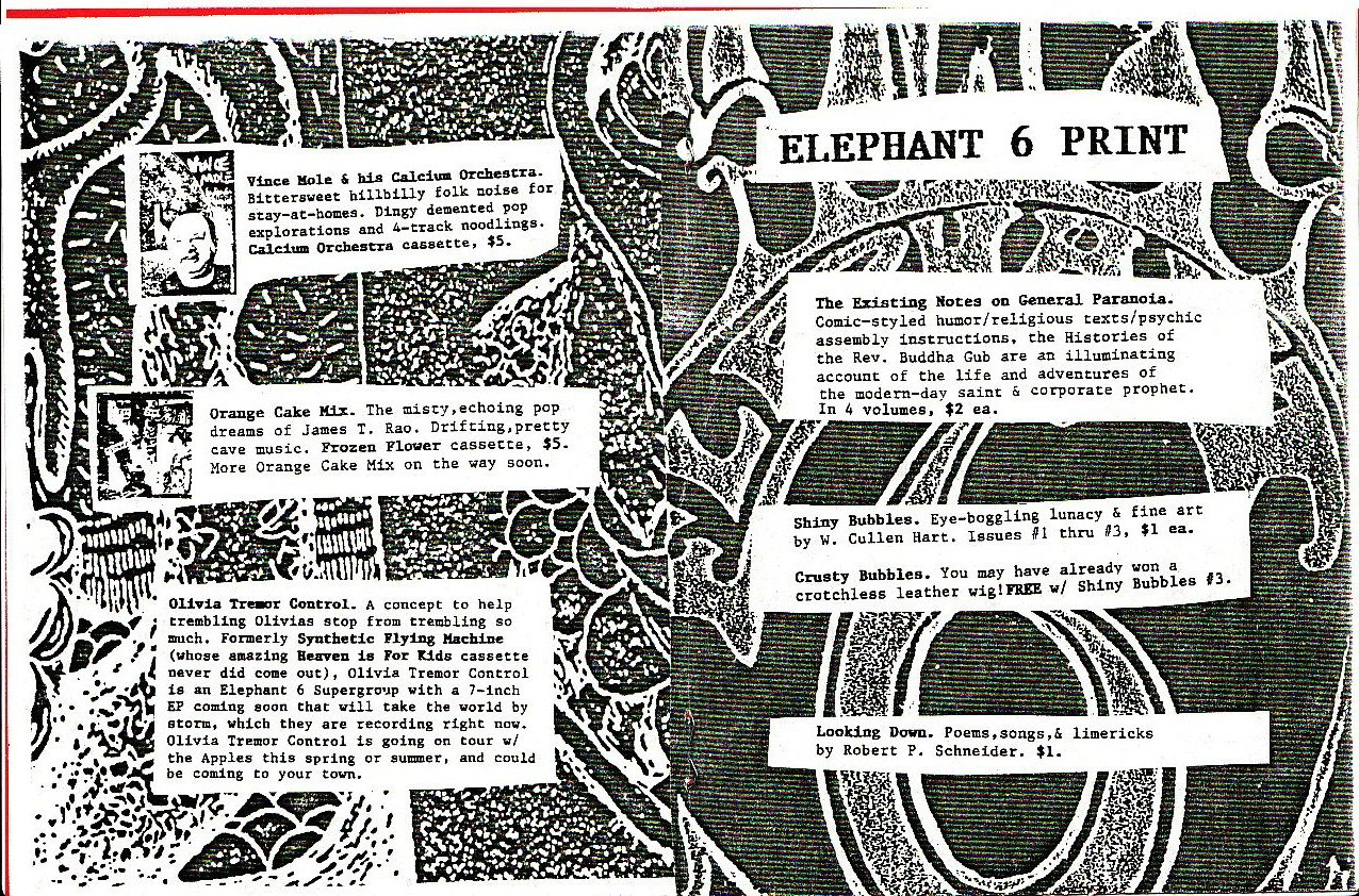 A scan of the winter 1994 Elephant 6 catalog. Many of the items listed on the catalog are either hard to find, or unconfirmed if they exist.