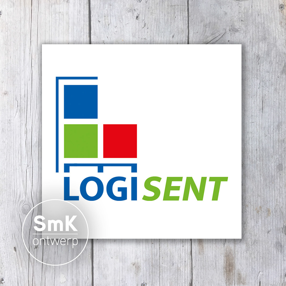Logisent Apeldoorn, dozen, pallet en container gecommuniceerd in één logo, SMK Ontwerp tekent voor het design. 