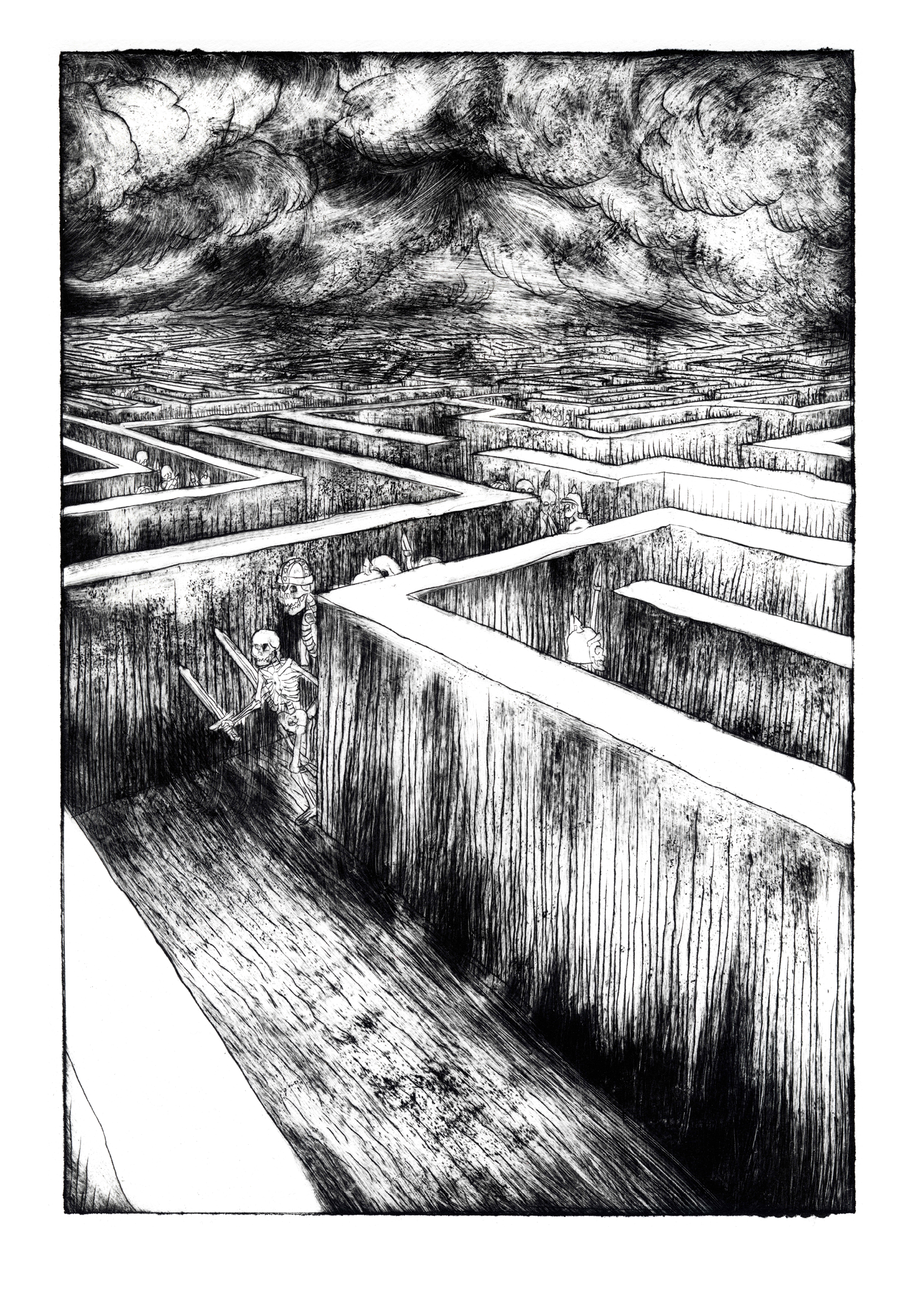 'Aimless wandering'. Dry needle etching on A3 sized paper.