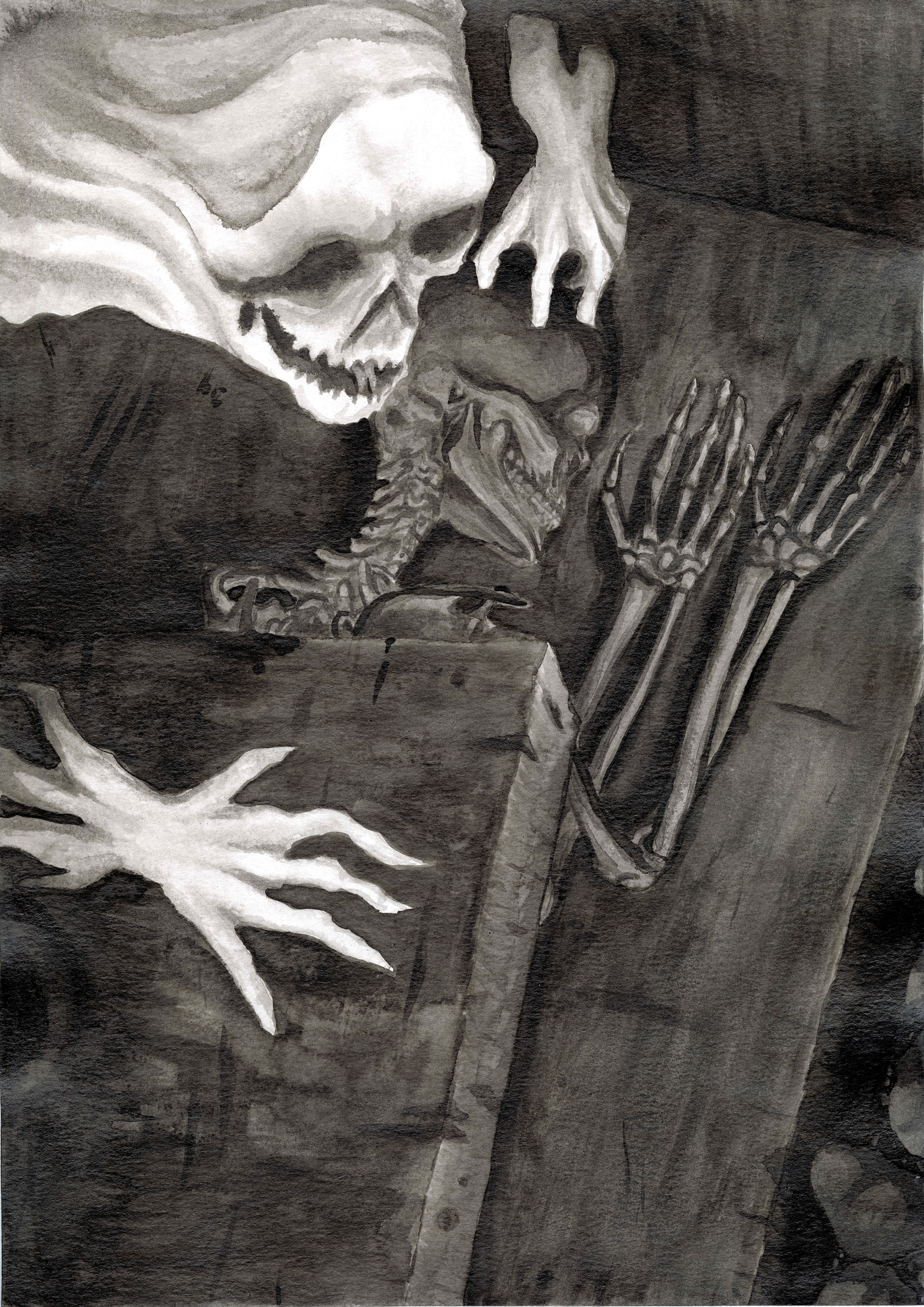 'Torment at night'. Ink wash on A3 sized paper.