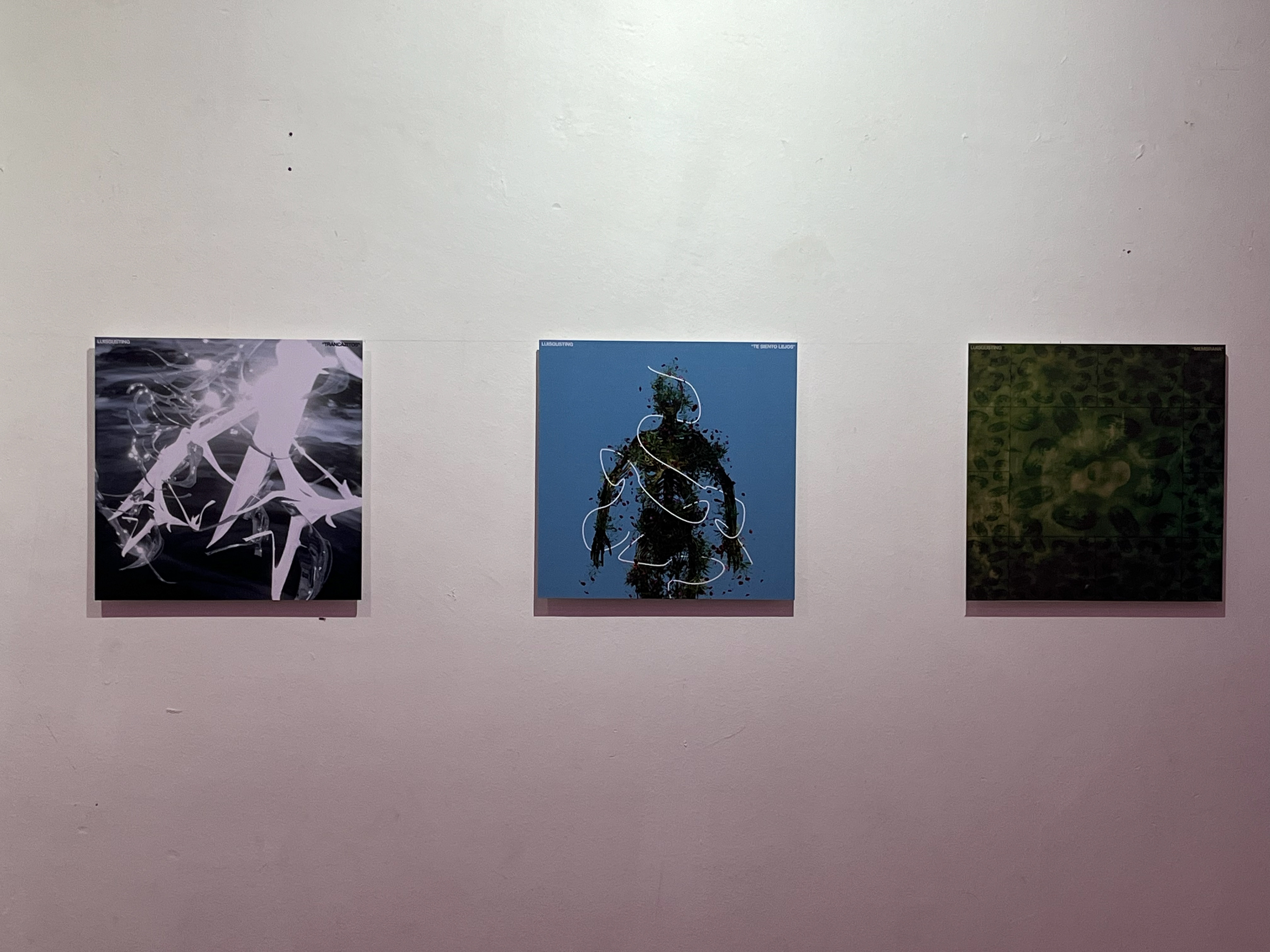 Detalle del montaje de la exposición de las portadas de los singles diseñadas por Luisgusting, Casa Bestia (Oaxaca, 2024). 