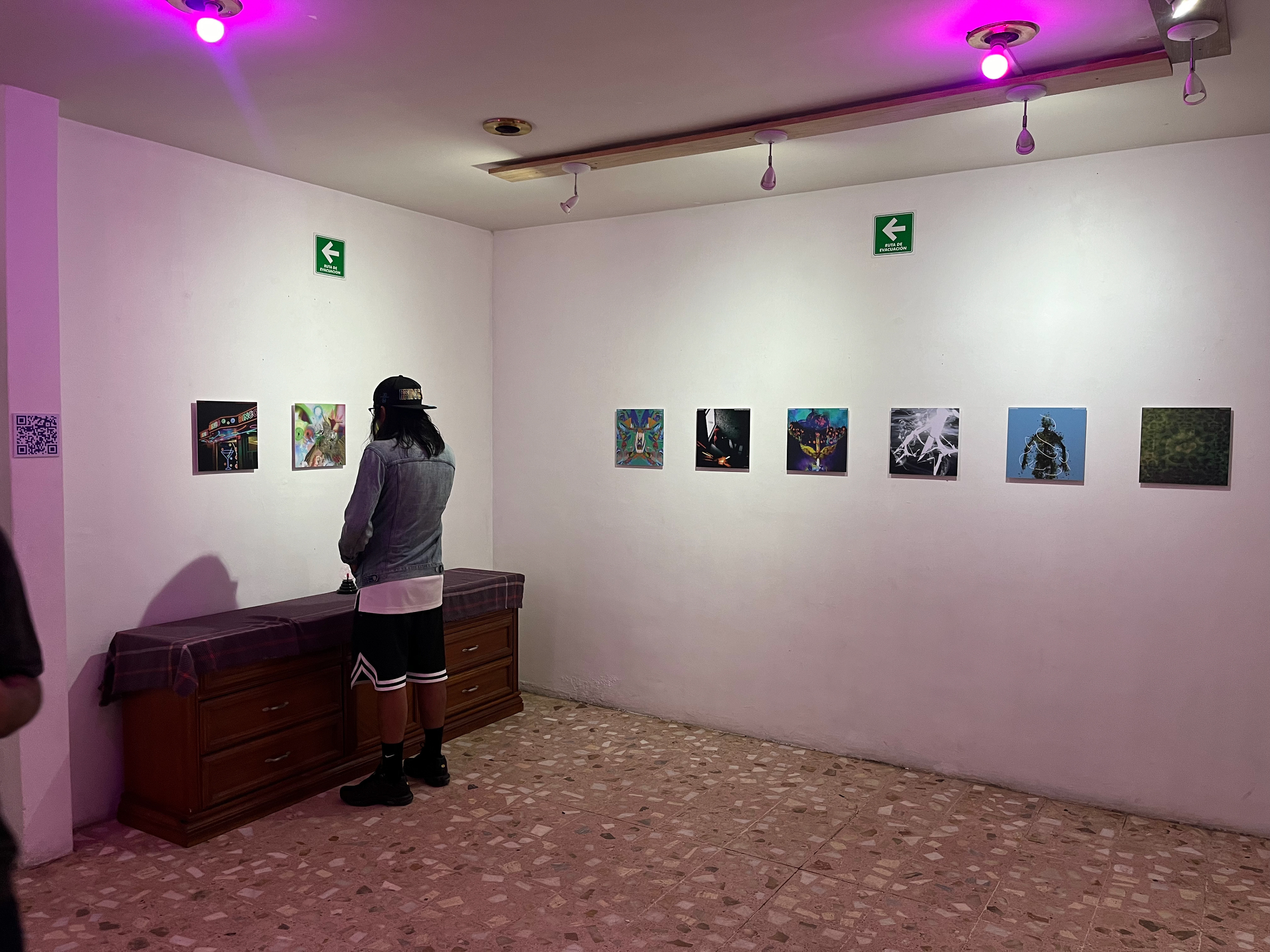 Montaje de la exposición de las portadas de los singles diseñadas por Luisgusting, Casa Bestia (Oaxaca, 2024).  