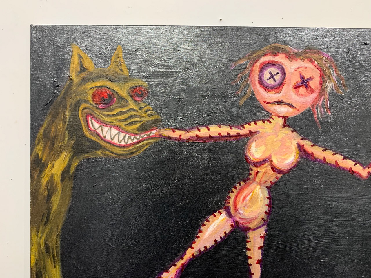 “Two Dogs” - Acrylic on Canvas DETAILS 30” x 48”
