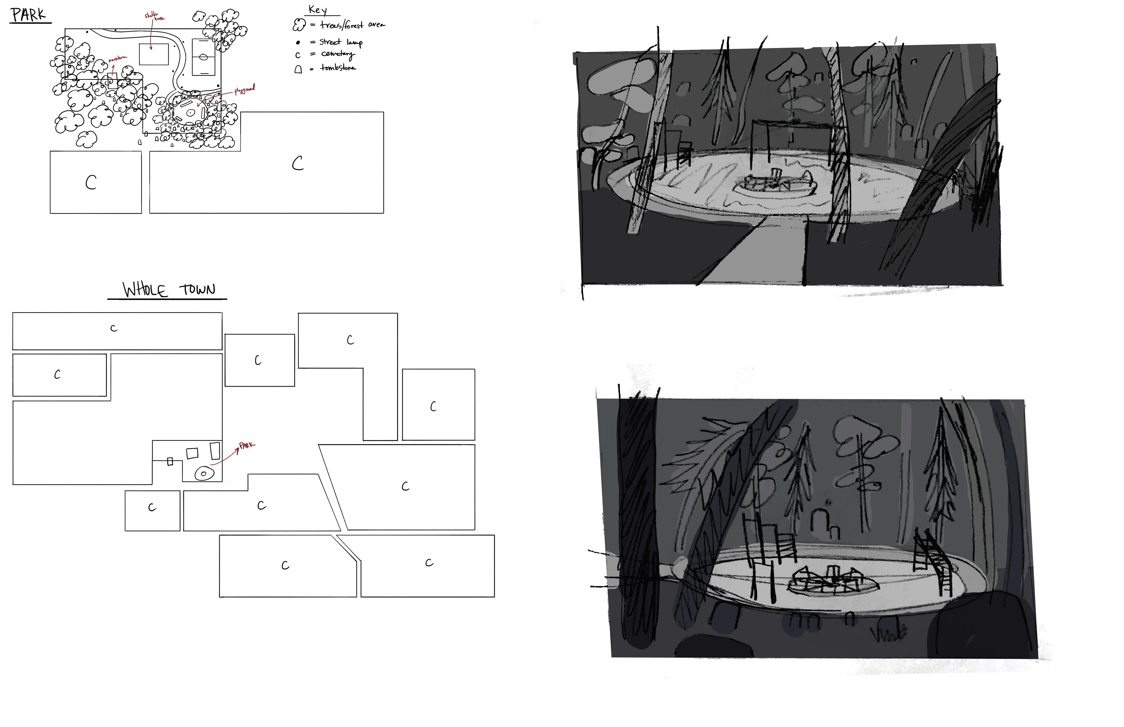 Town maps, park maps, value sketches