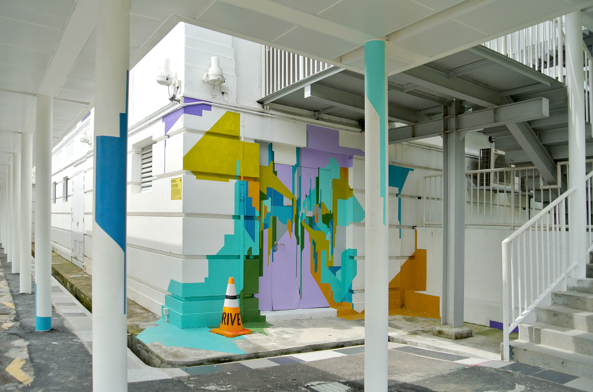 Merryn Trevethan abstract cityscape mural at Gillman Barracks Singapore