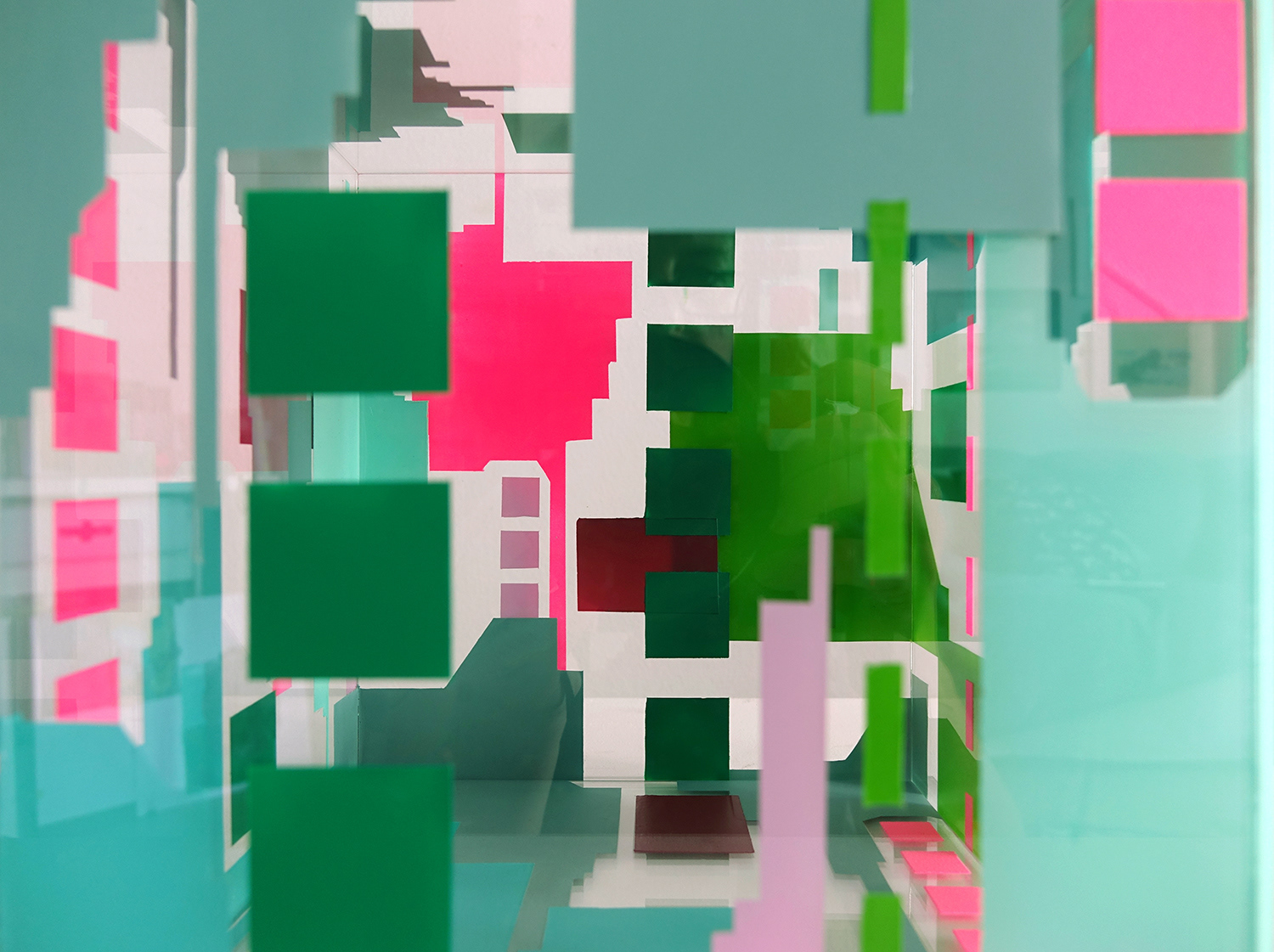 Merryn Trevethan acrylic on acrylic box abstract cityscape painting