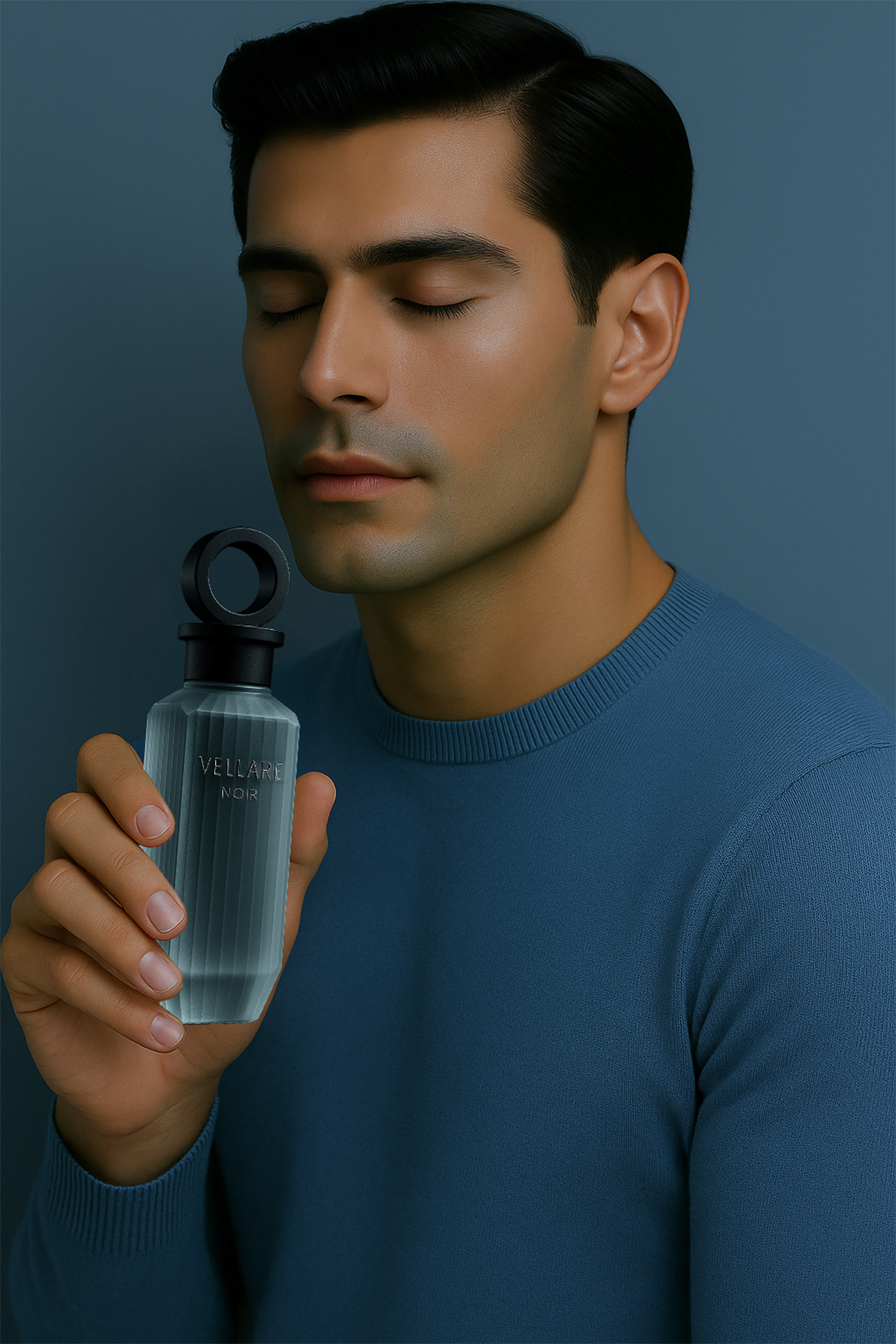 “Product displayed with model — illuminated from the side”