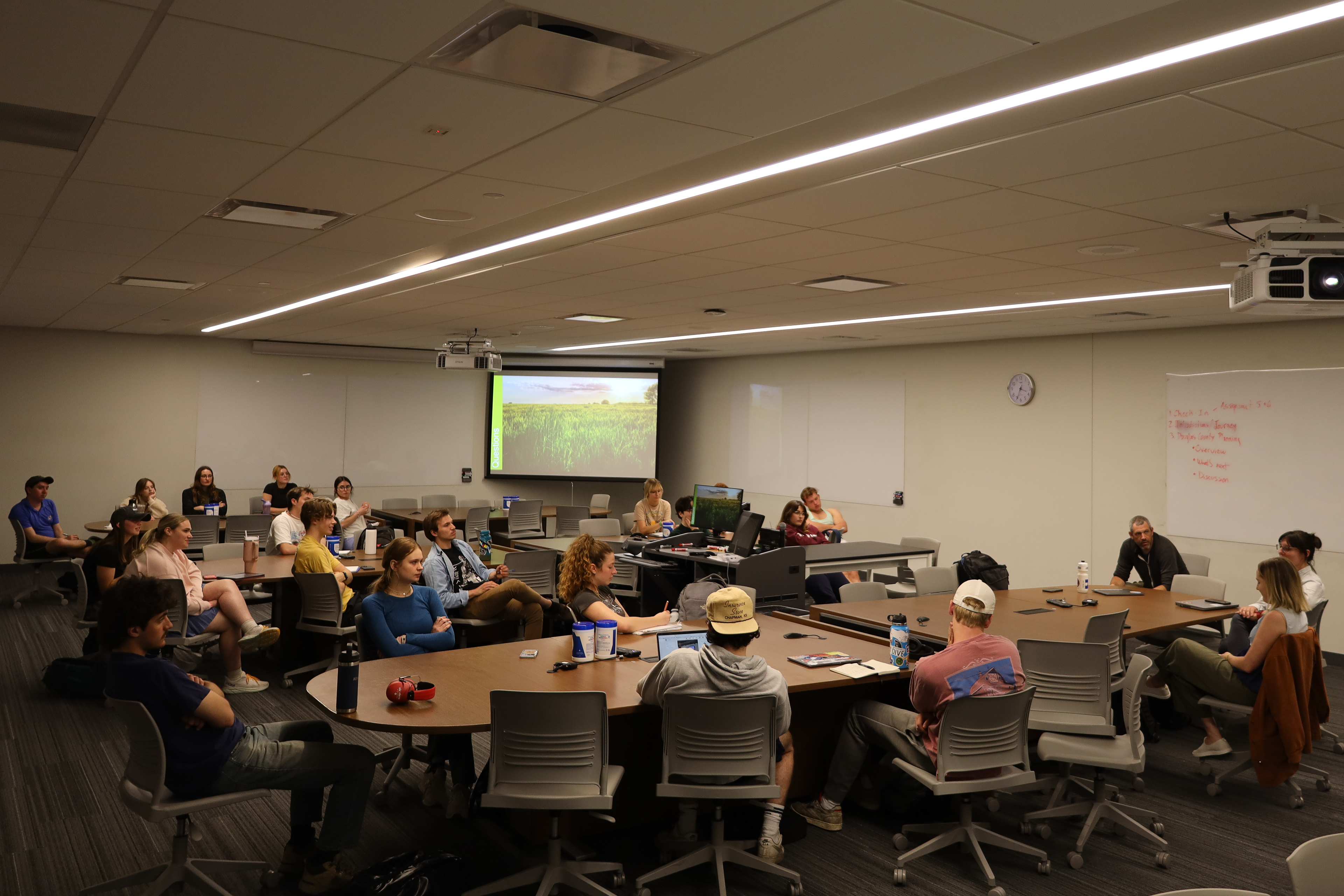 Lyles leads the conversation with guest lecturers from Douglas County Planning while his students listen at the University of Kansas on April 25.