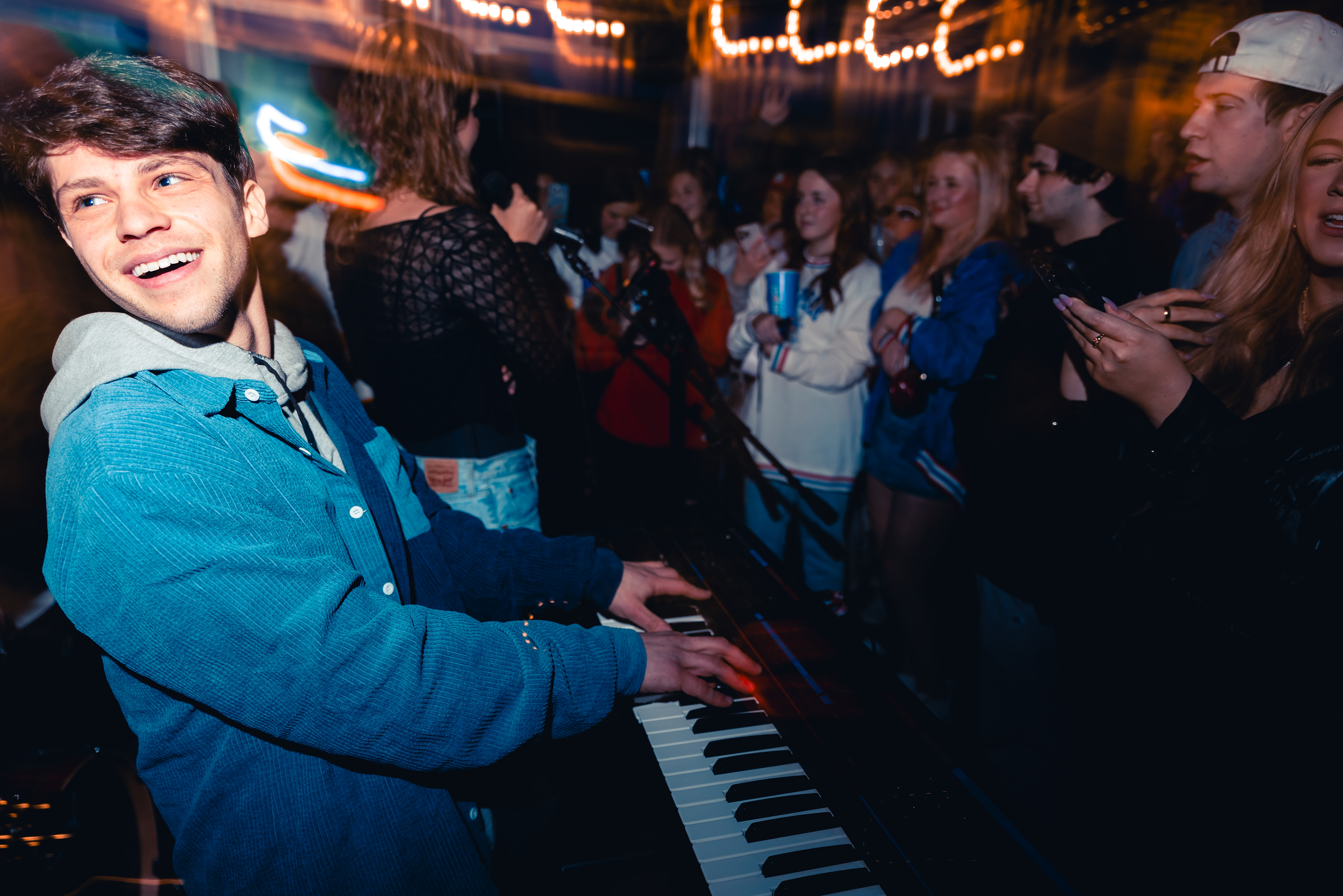 Playing keyboard at The Bull, photo by Chad Cushing