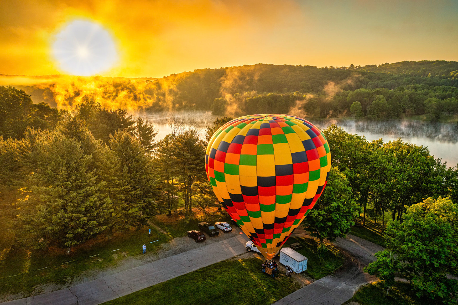 Sunrise hot air balloon launch at Lackawanna State Park