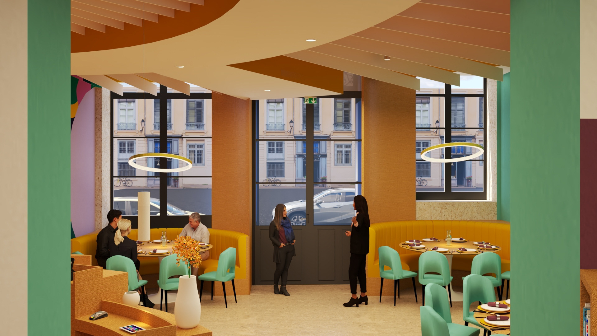Le plafond acoustique rayonne et guide les clients